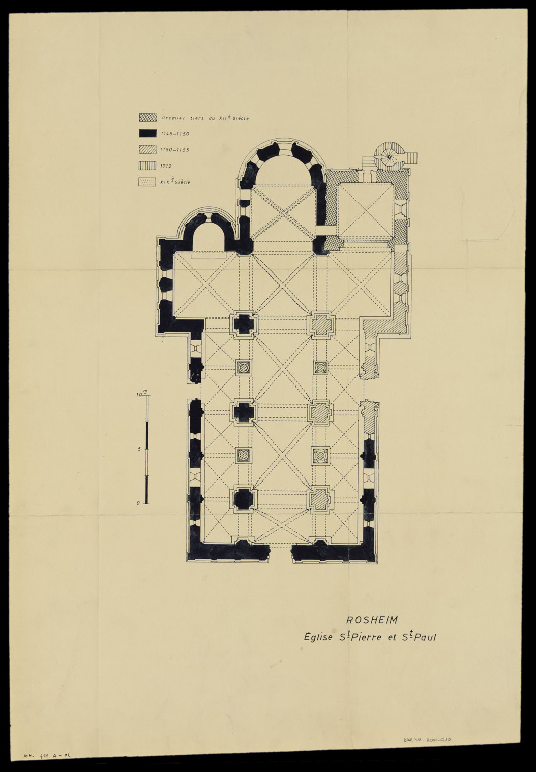 Plan de masse avec phases chronologiques de la construction.