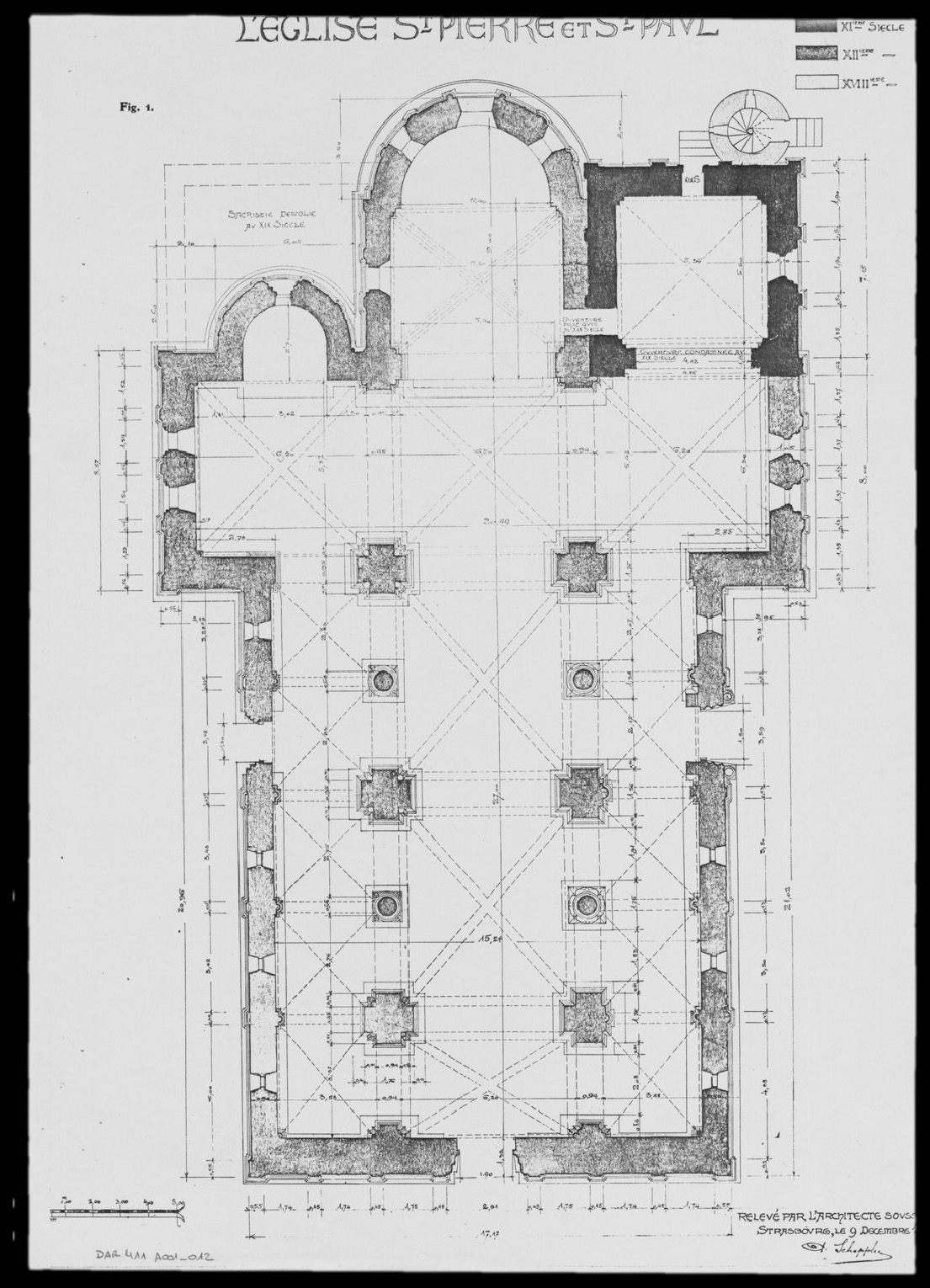 Plan de masse avec phases chronologiques de la construction.