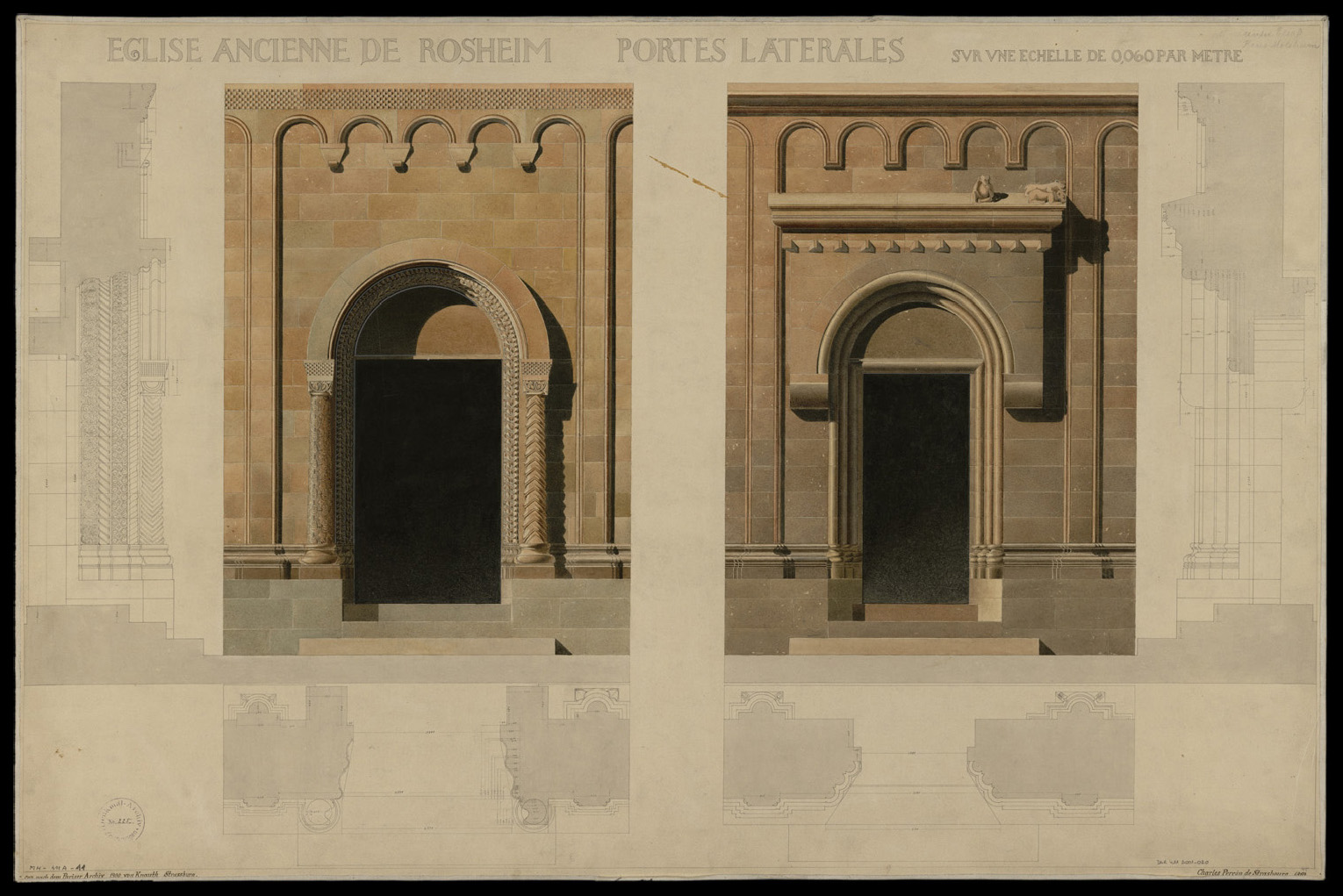 Portes latérales, plans de masse, élévations et coupes.