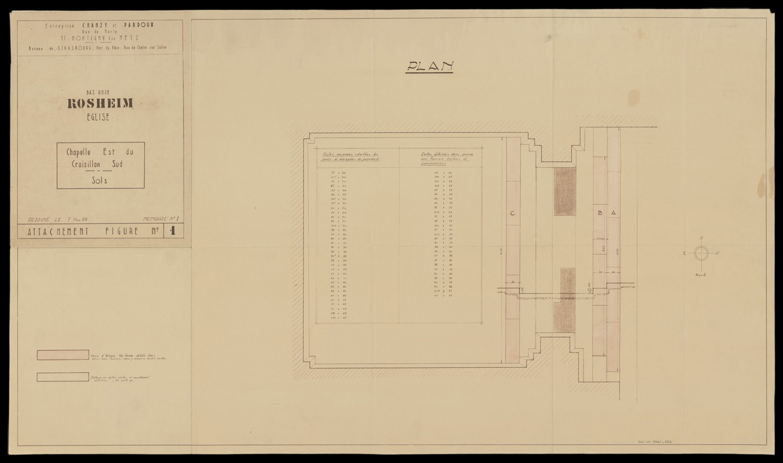 Restauration de la chapelle est du croisillon sud, plan du dallage.