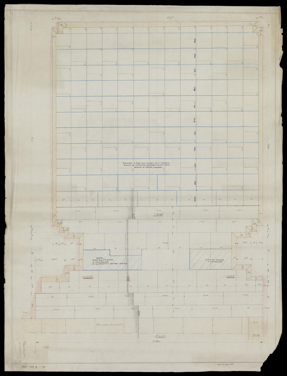 Restauration de la chapelle est du croisillon sud, plan du dallage.