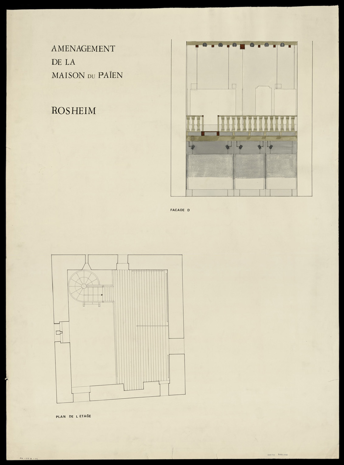 Plan de masse du premier étage et élévation intérieure.