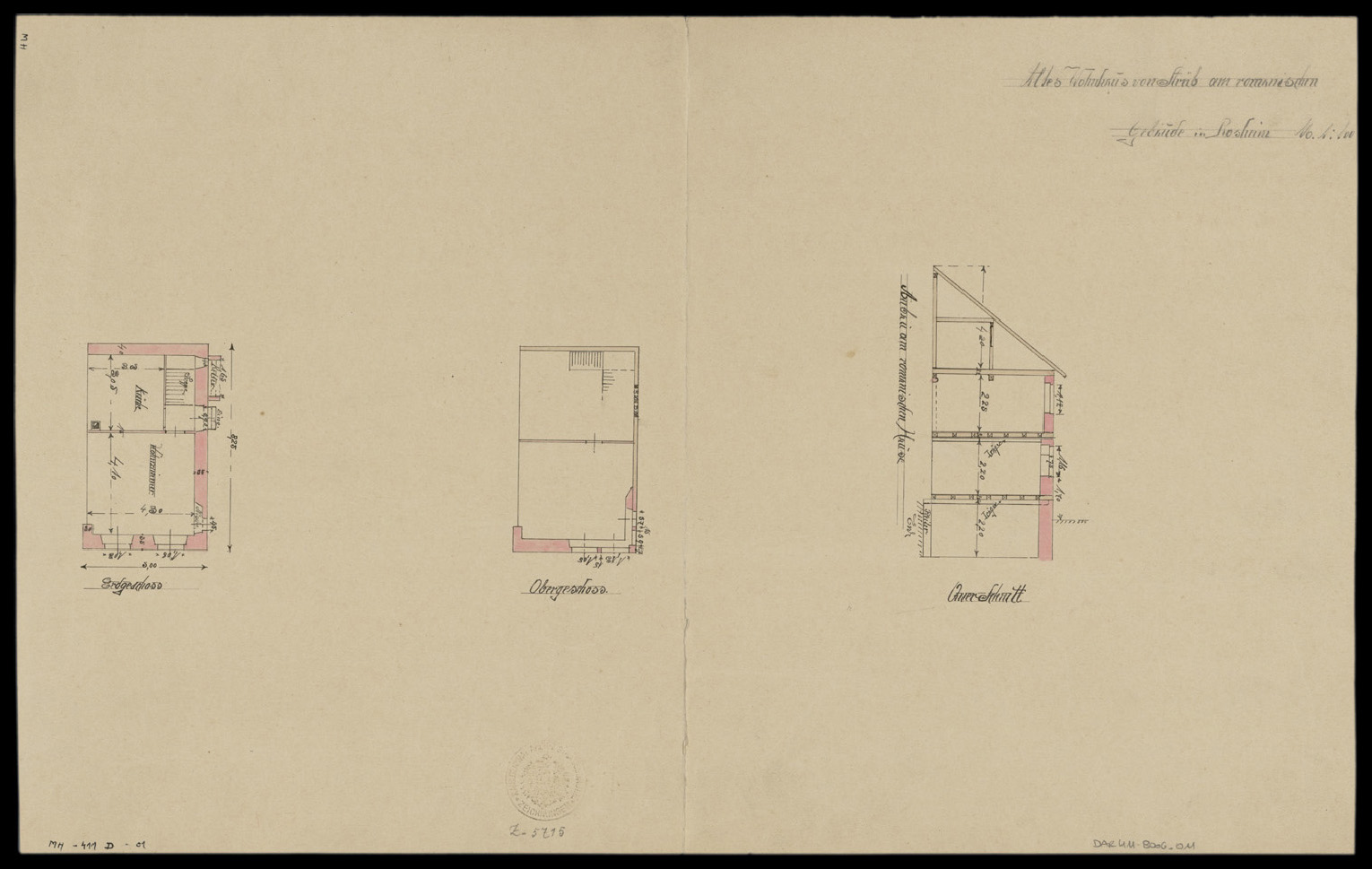 Plans de masse du rez-de-chaussée et du premier étage et coupe transversale.