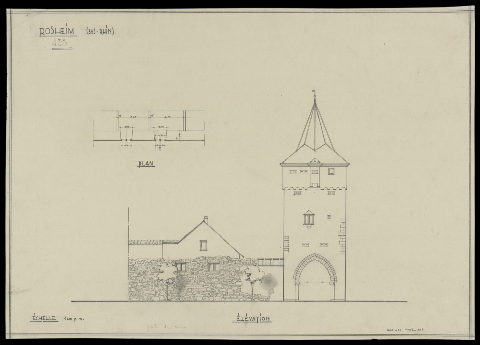 Porte nord, plan de masse et élévation.