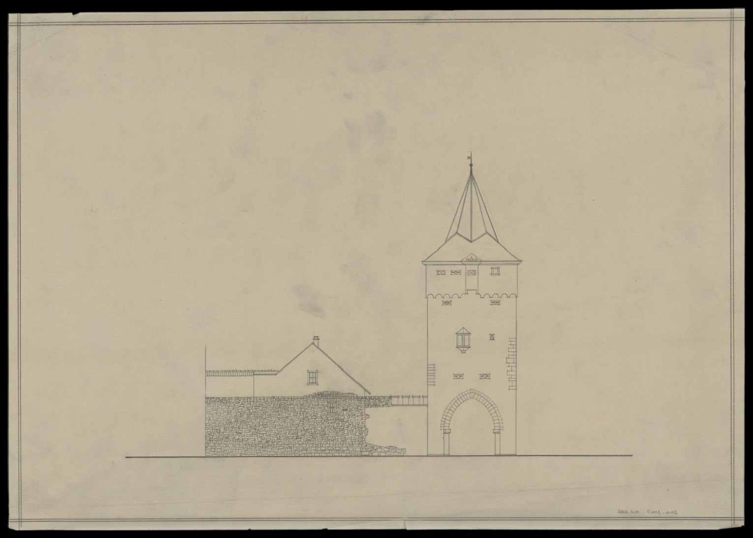 Porte nord, plan de masse et élévation.