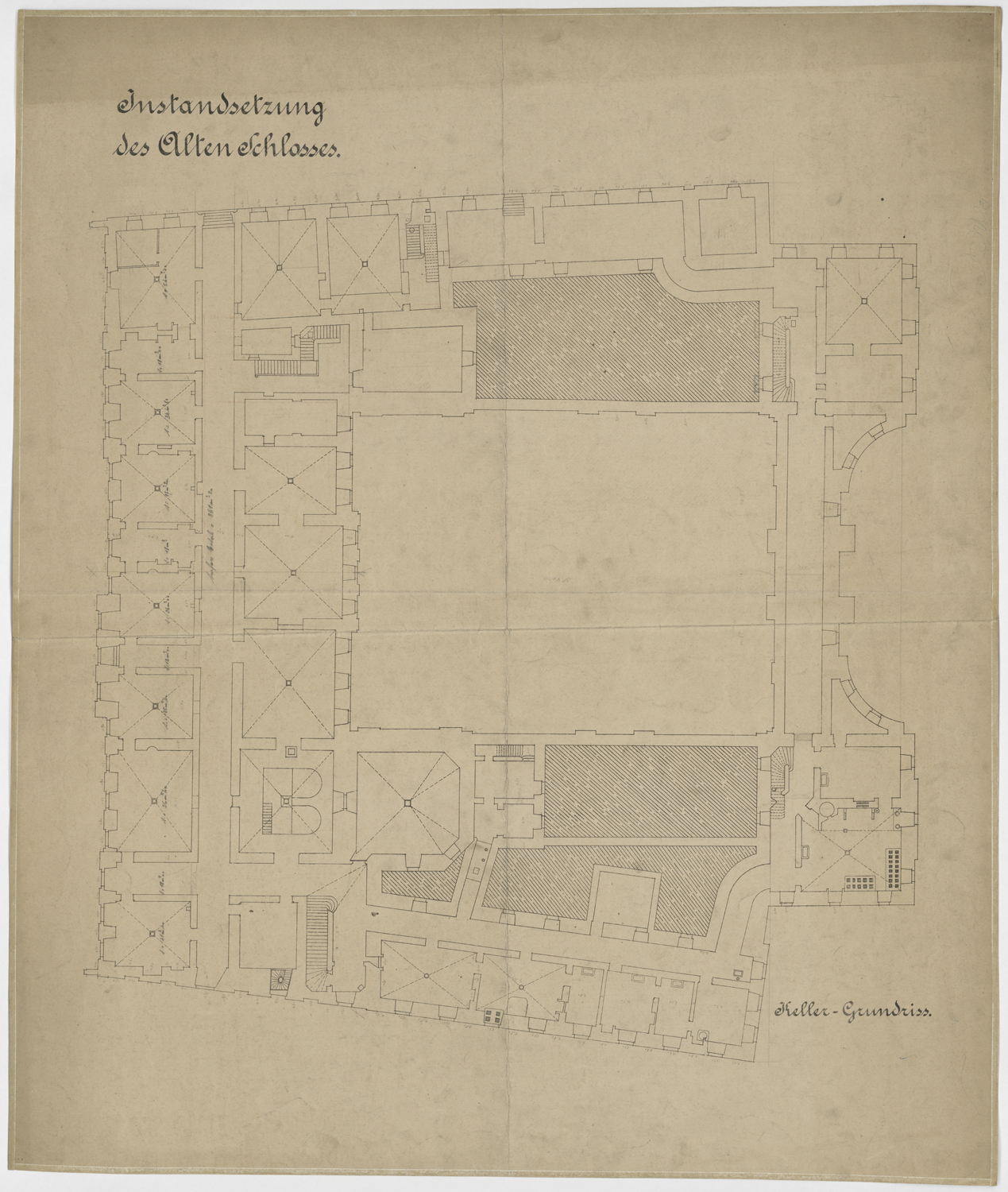 Projet de réaménagement, plan de masse du sous-sol.