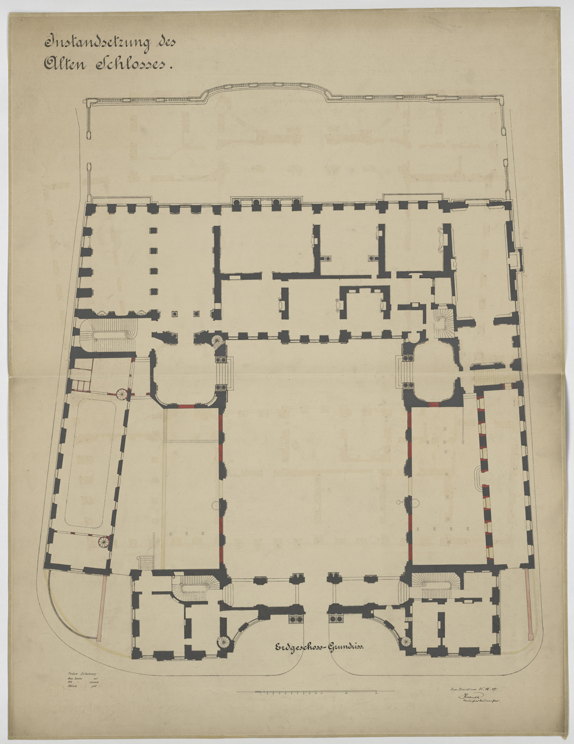 Projet de réaménagement, plans de masse du rez-de-chaussée des ailes est et ouest.