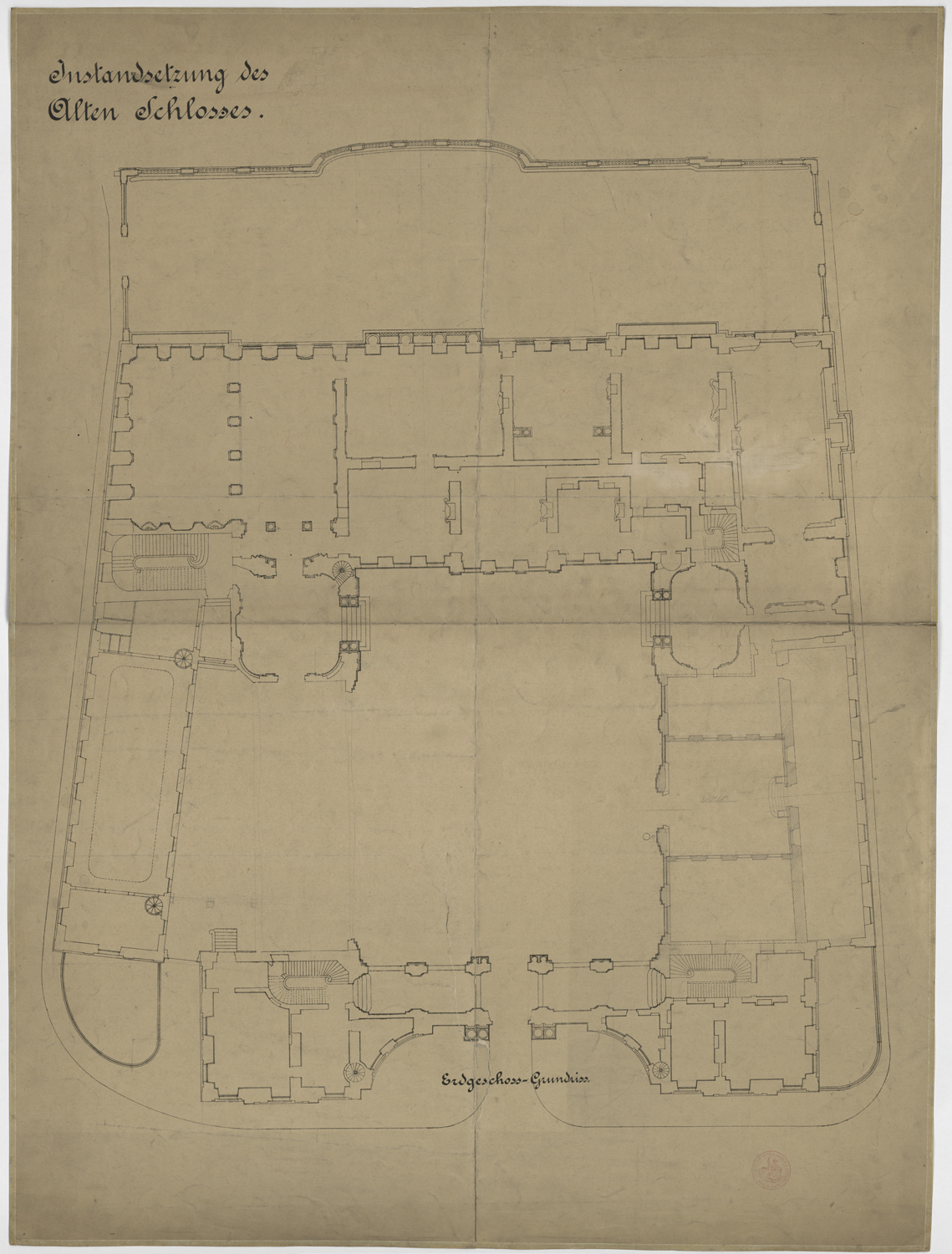 Projet de réaménagement, plans de masse du rez-de-chaussée des ailes est et ouest.