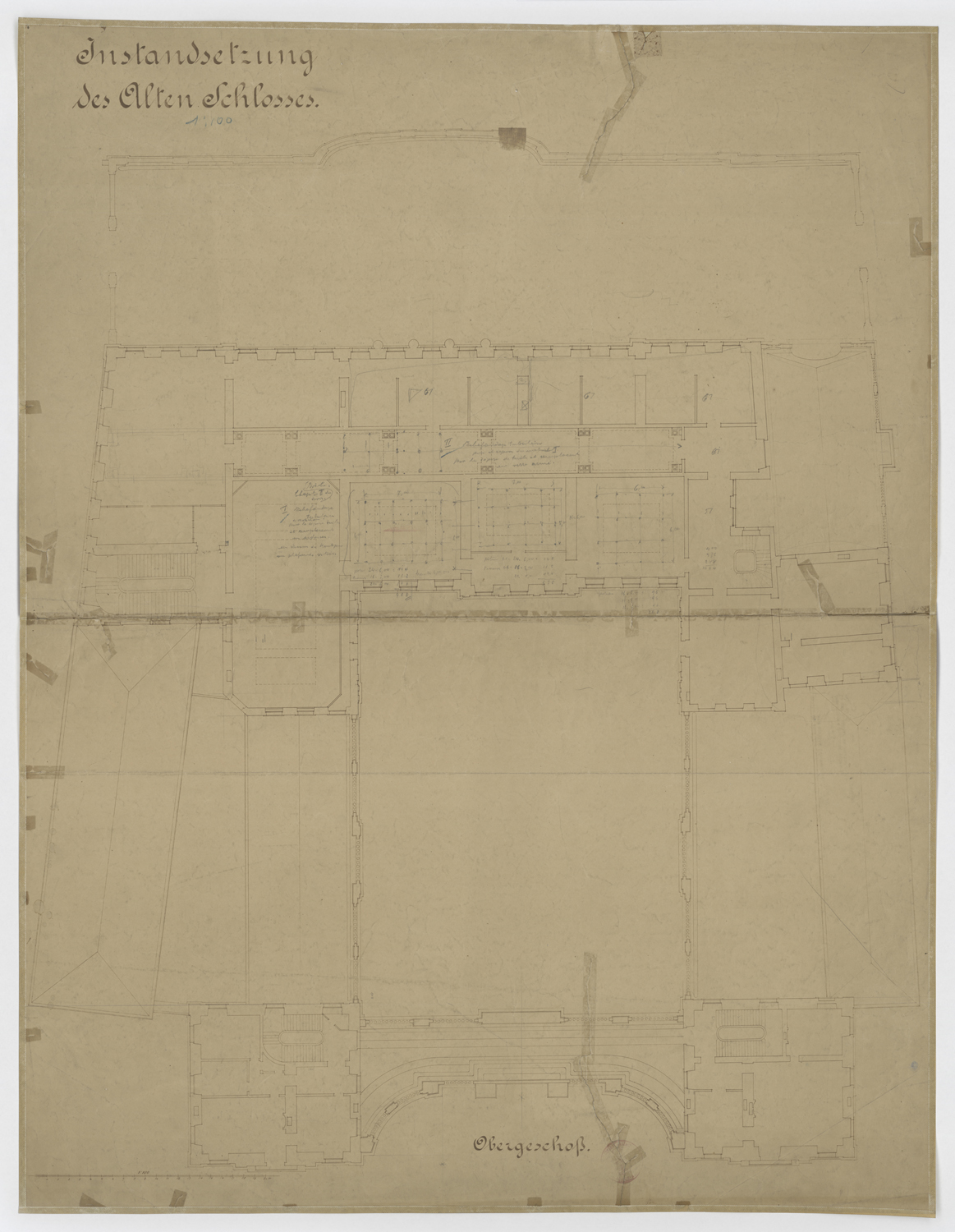 Projet de réaménagement, plan de masse du premier étage.