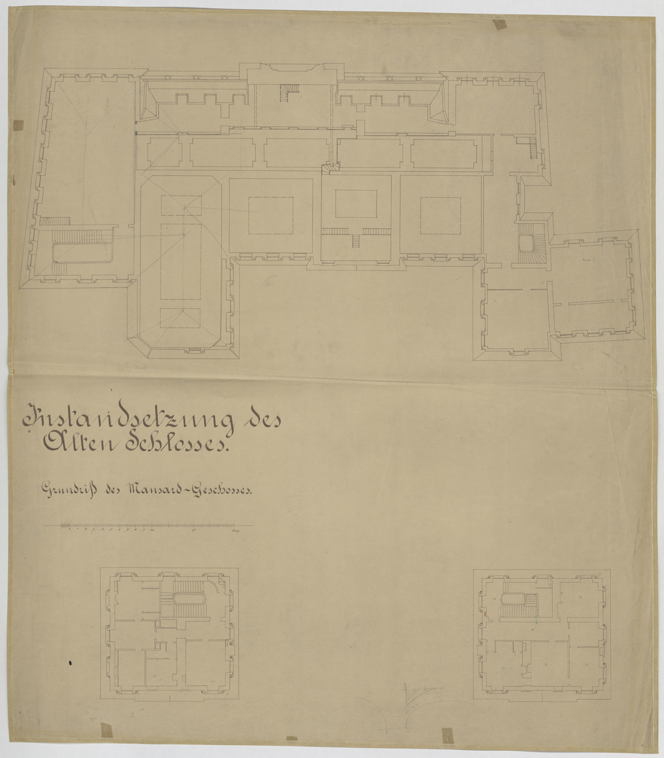 Projet de réaménagement, plans de masse de l’étage mansardé.