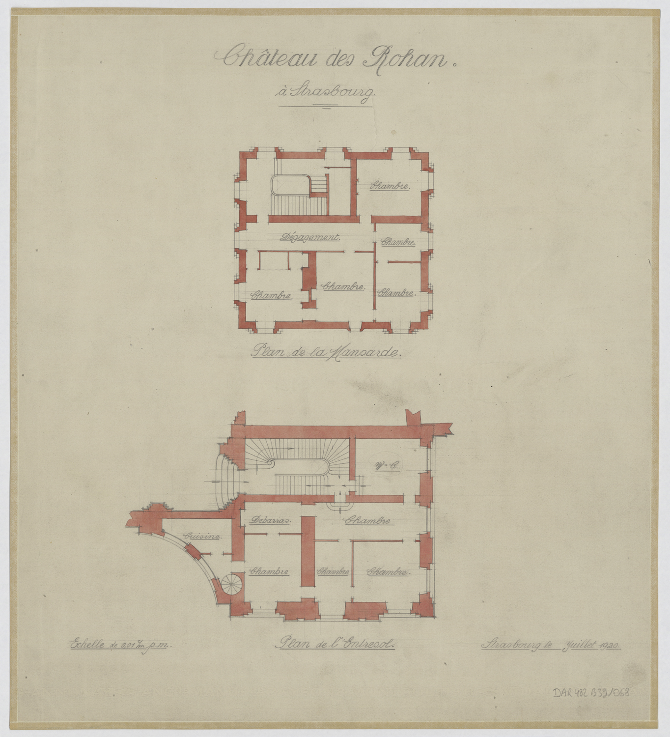 Plans de masse de l’entresol et de l’étage mansardé.