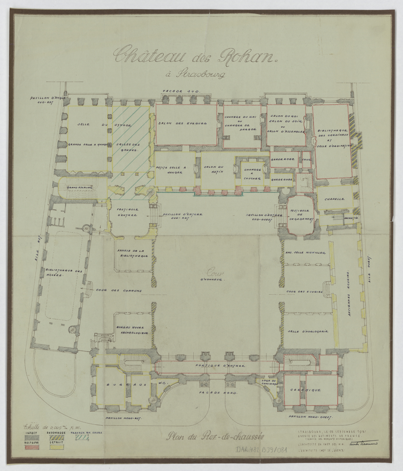 Dommages de guerre et travaux de restauration, plan de masse du rez-de-chaussée.