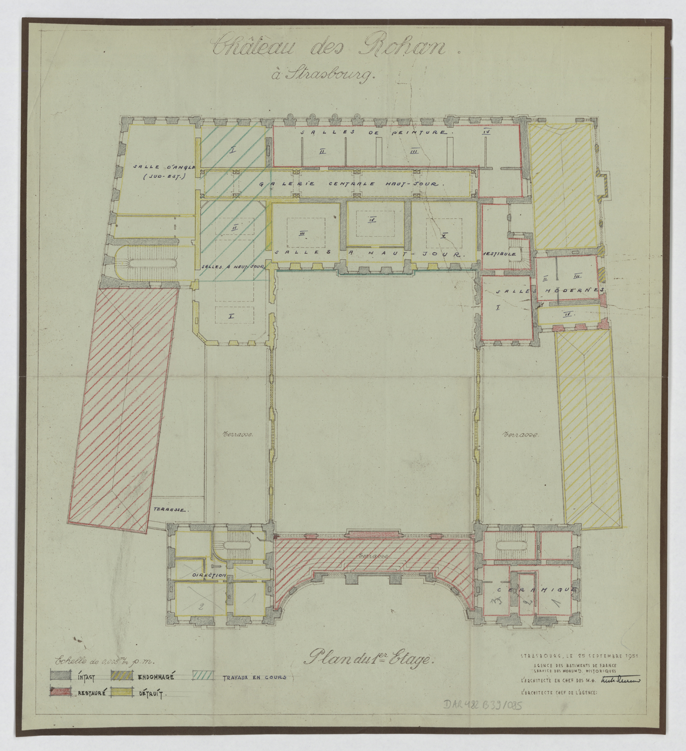 Dommages de guerre et travaux de restauration, plan de masse du premier étage.