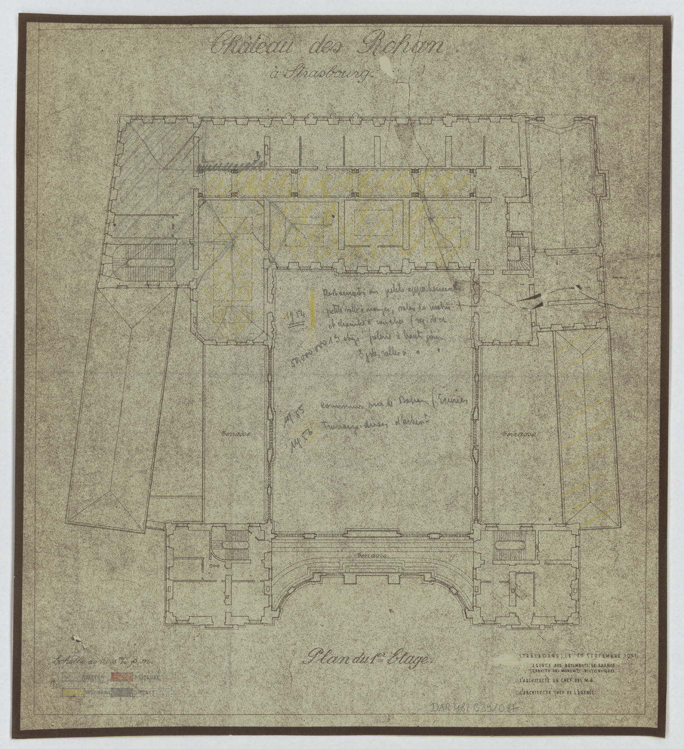 Dommages de guerre et travaux de restauration, plan de masse du premier étage.