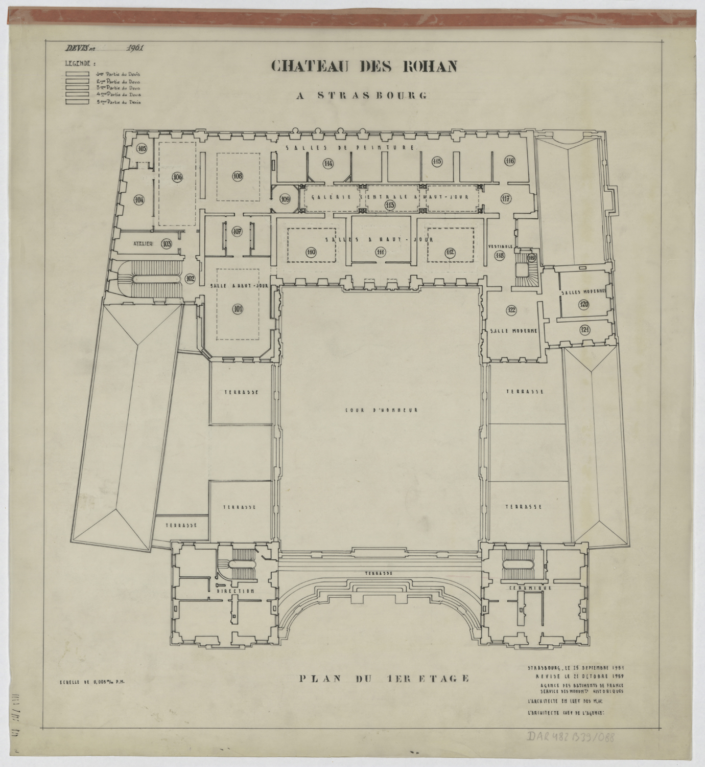 Travaux de restauration, plan de masse du premier étage.