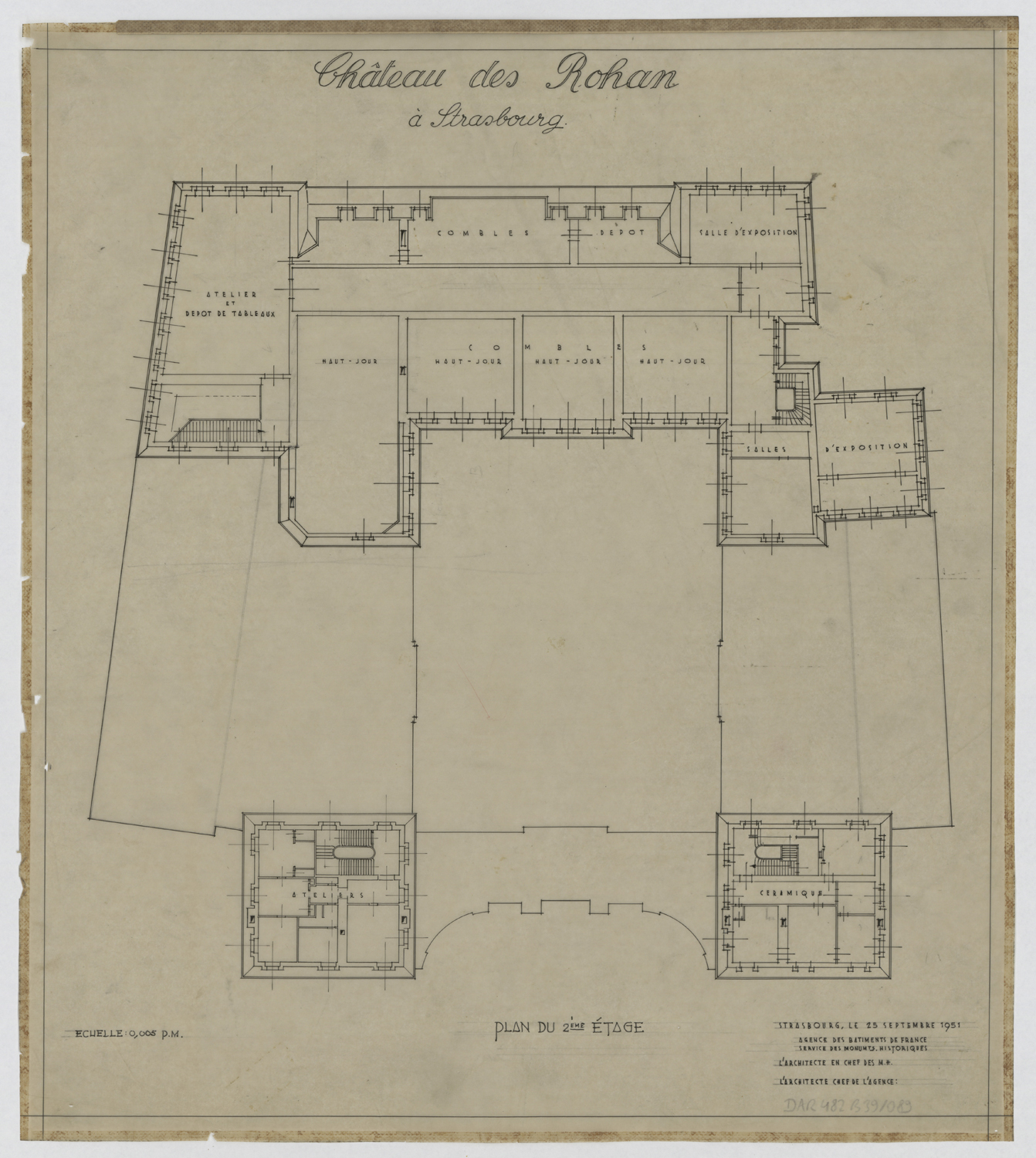 Projet d’aménagement du corps de logis, plan de masse du deuxième étage.