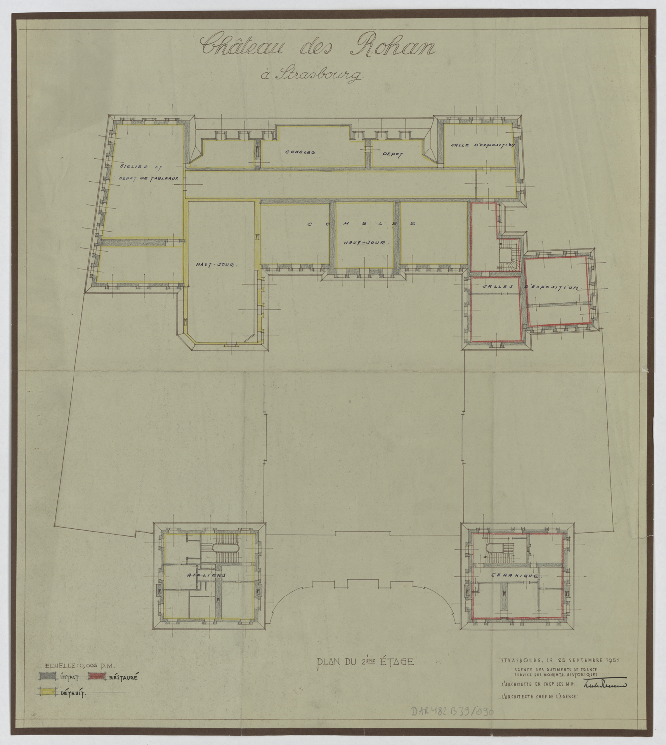 Dommages de guerre et travaux de restauration, plan de masse du deuxième étage.