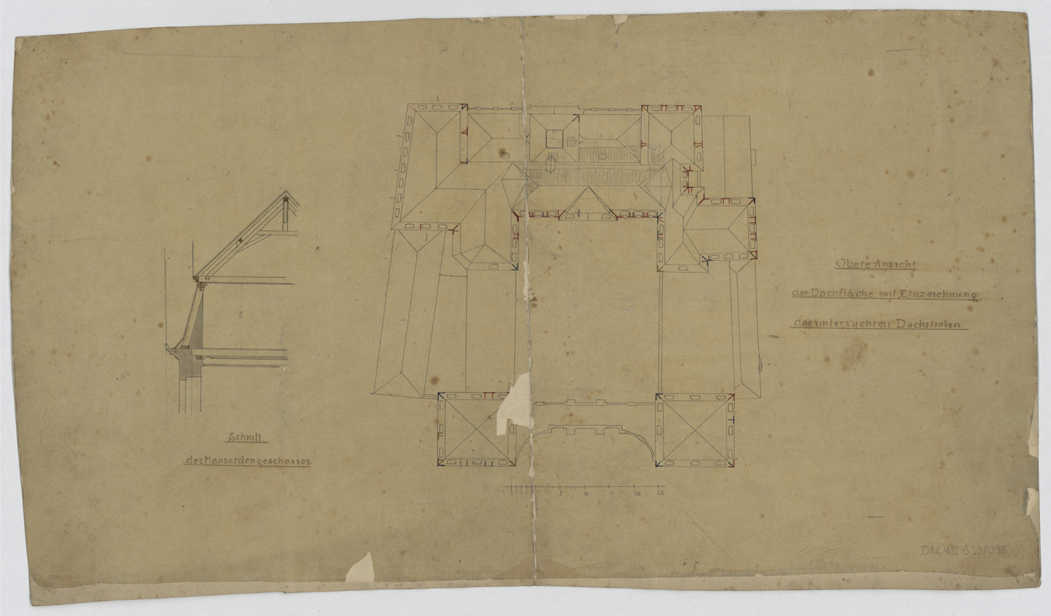 Dommages de guerre, plan de la toiture.