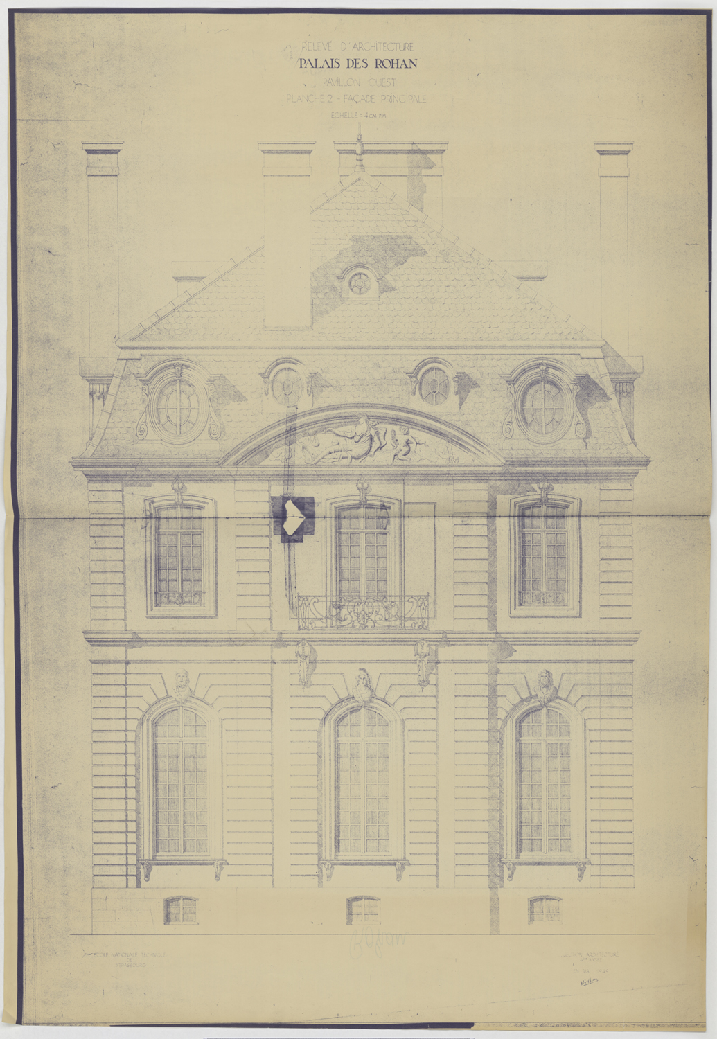 Pavillon ouest, élévation de la façade principale.