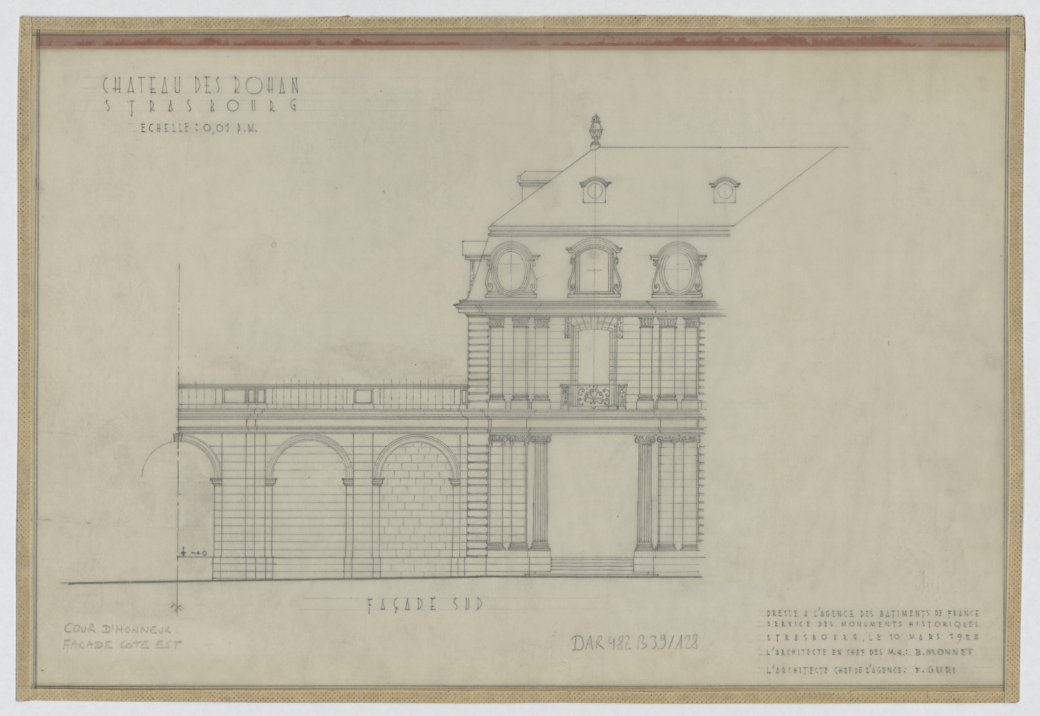 Aile est, élévation de la façade sur cour.