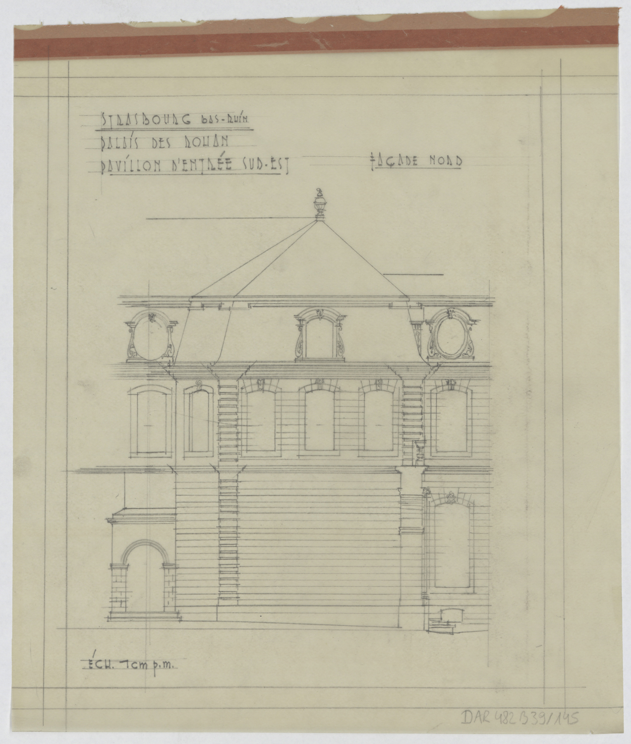 Pavillon sud-est, élévation de la façade principale.