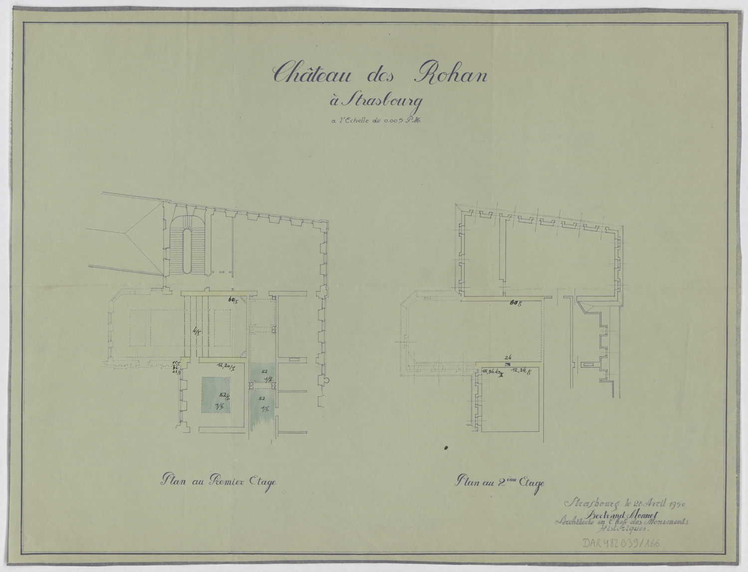 Aile est, plans de masse des premier et deuxième étages du pavillon sud-est.