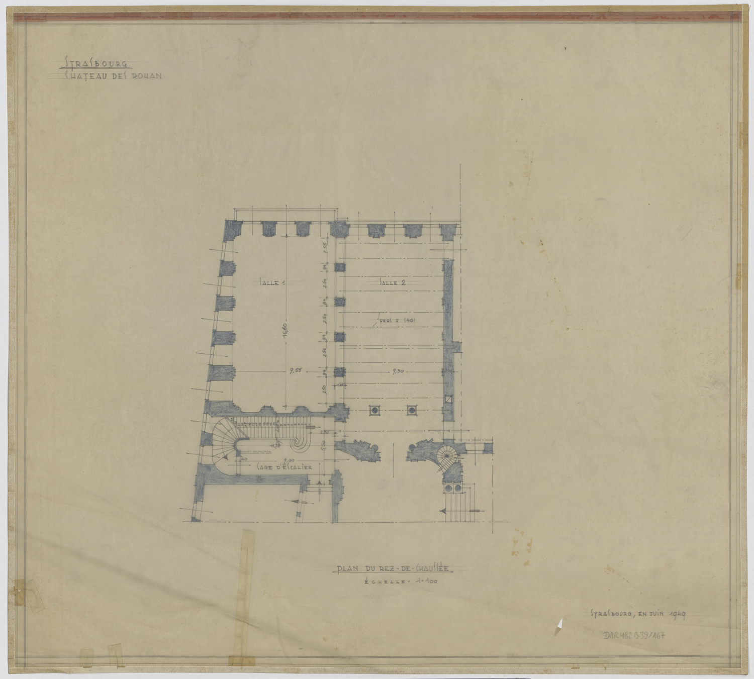 Aile est, plan de masse du rez-de-chaussée du pavillon sud-est.