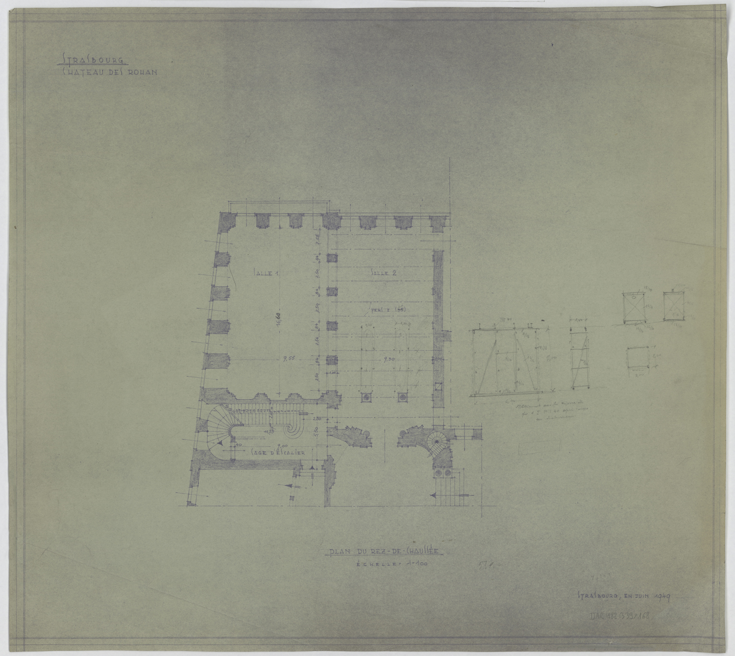 Aile est, plan de masse du rez-de-chaussée du pavillon sud-est.