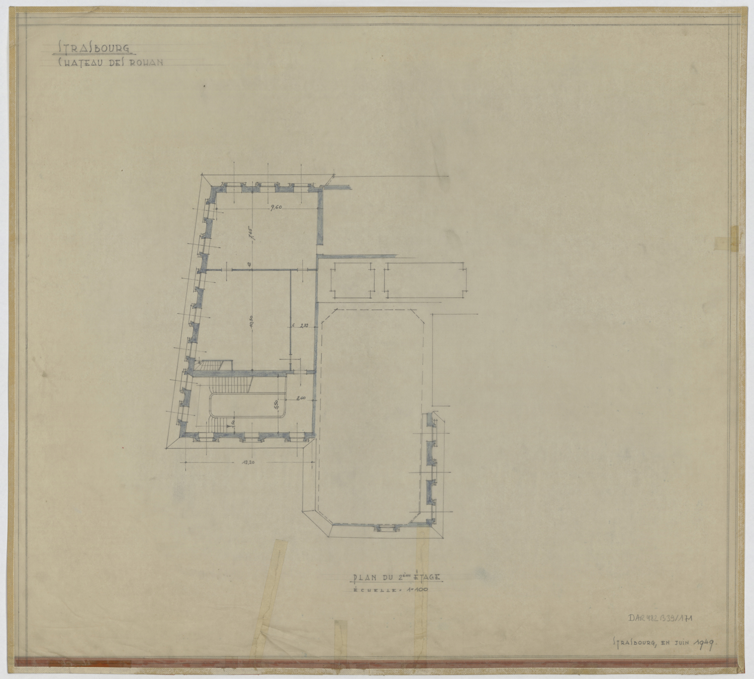 Aile est, plan de masse du deuxième étage du pavillon sud-est.