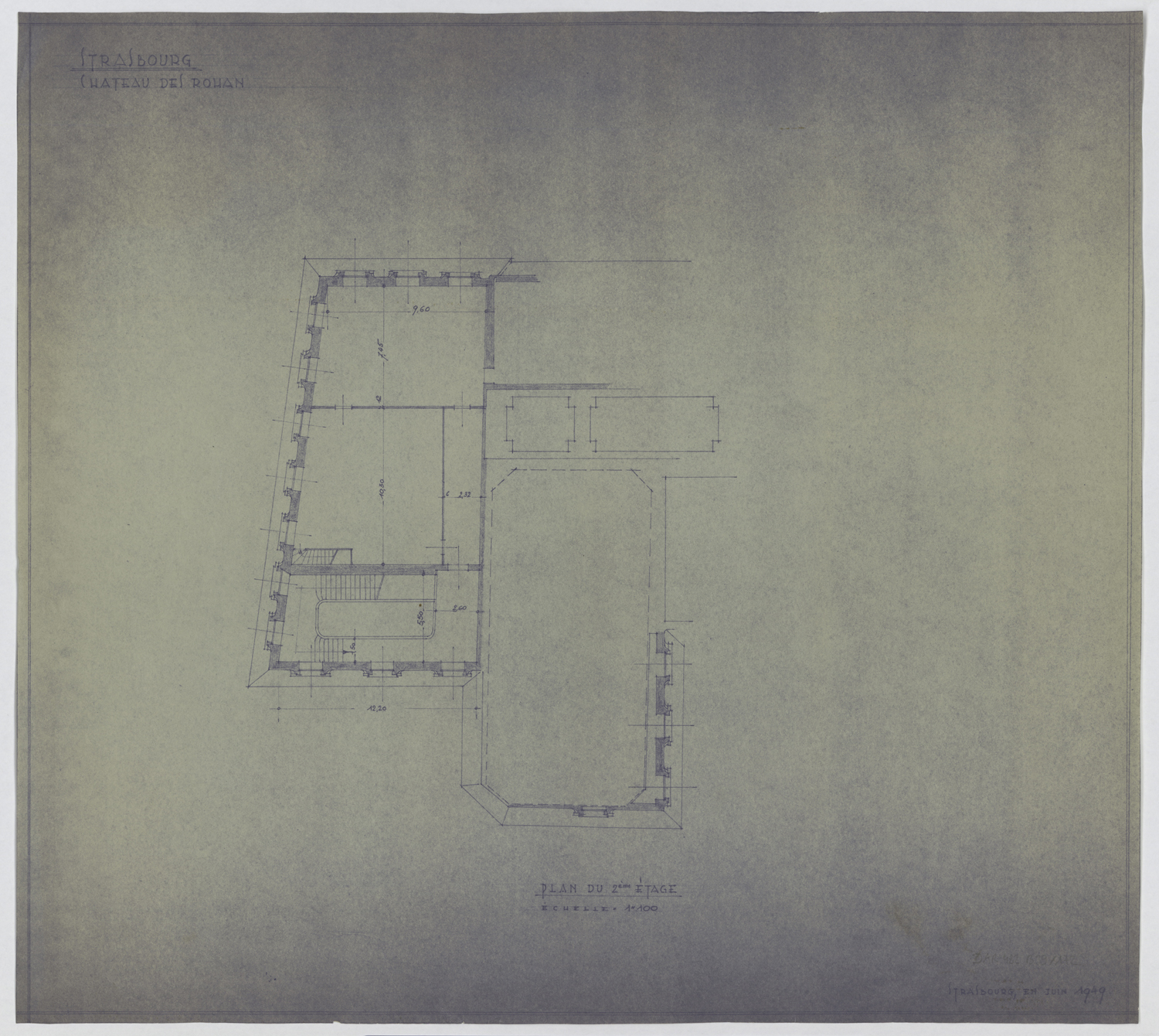 Aile est, plan de masse du deuxième étage du pavillon sud-est.