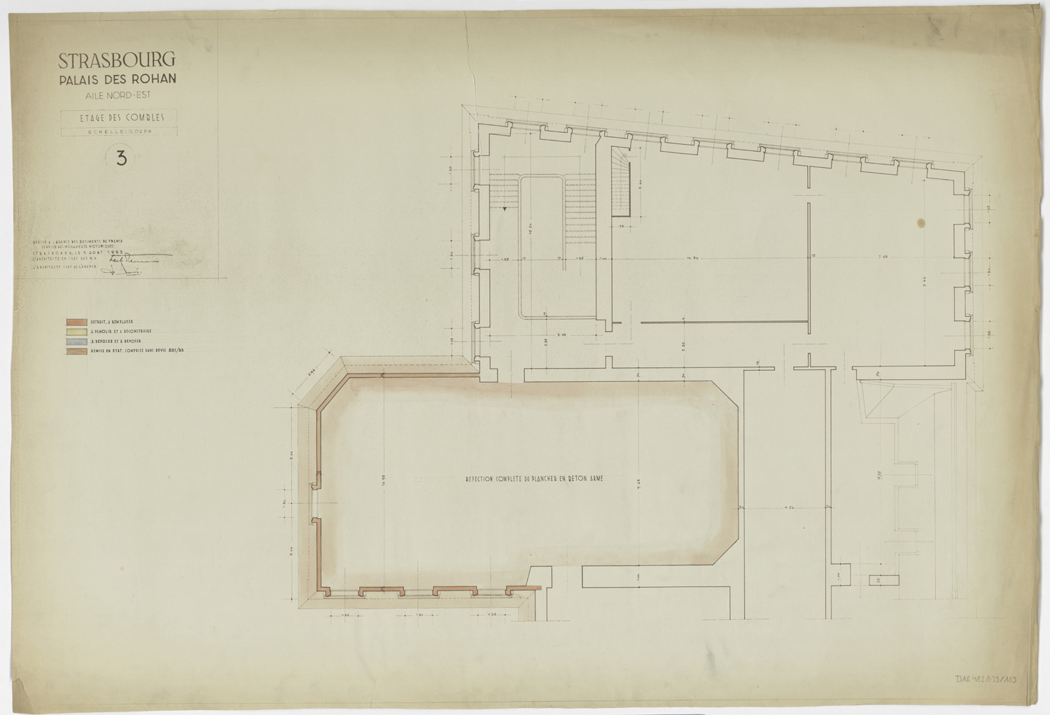 Travaux de restauration de l’aile nord-est, plan de masse des combles.