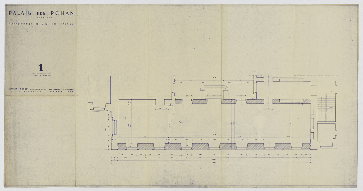 Reconstruction de l’aile des écuries, plan de masse du rez-de-chaussée.