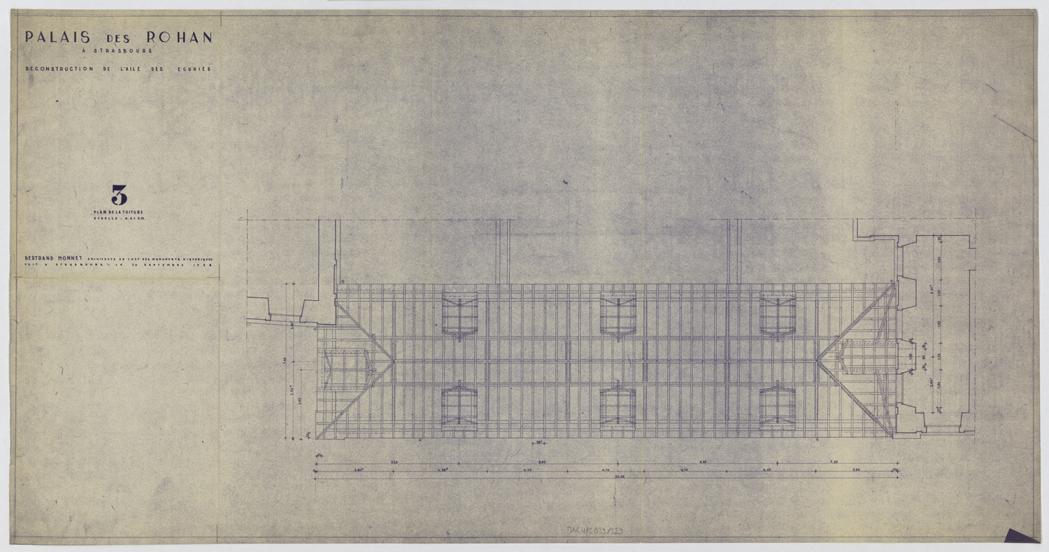 Reconstruction de l’aile des écuries, plan de masse de la toiture.