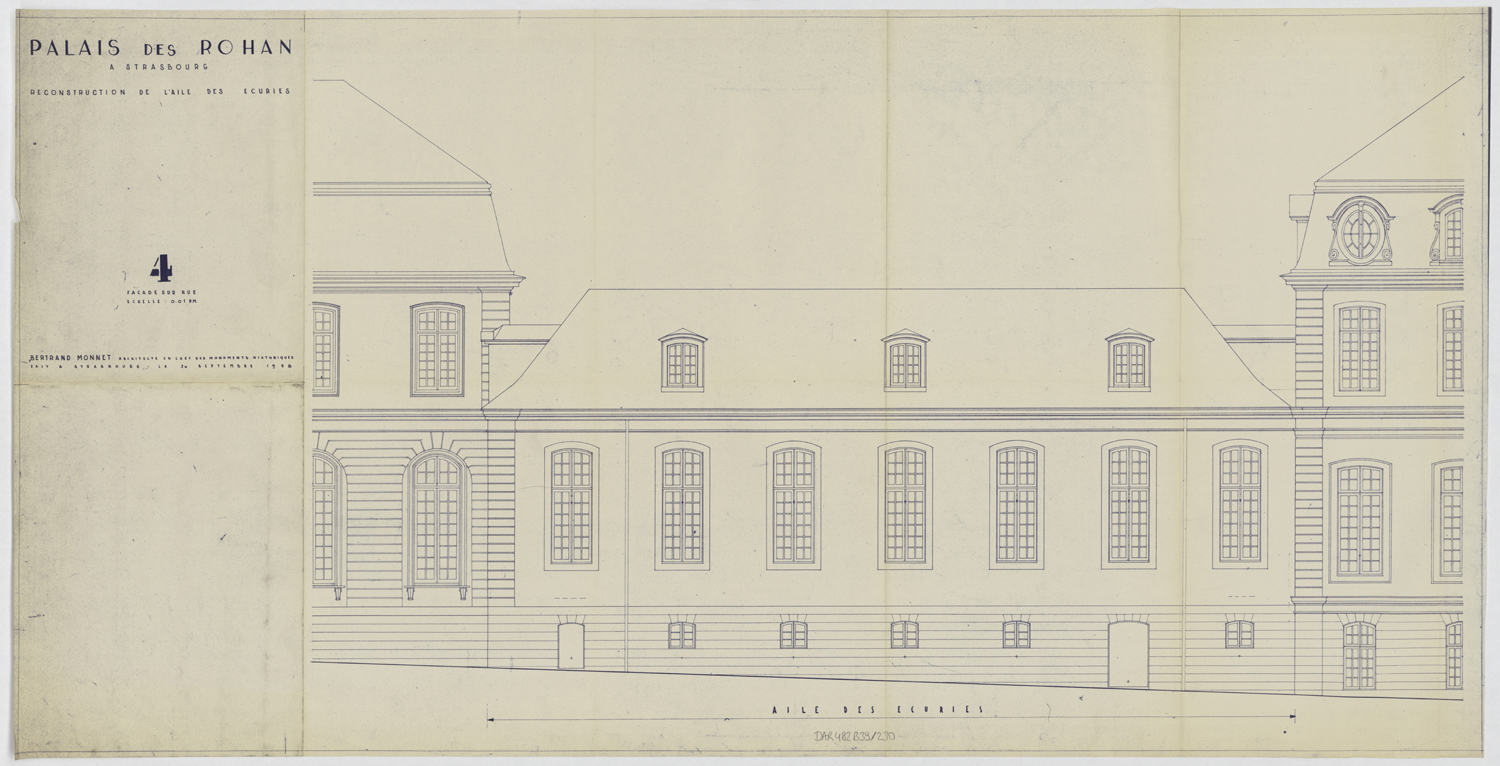 Reconstruction de l’aile des écuries, élévation de la façade sur rue.