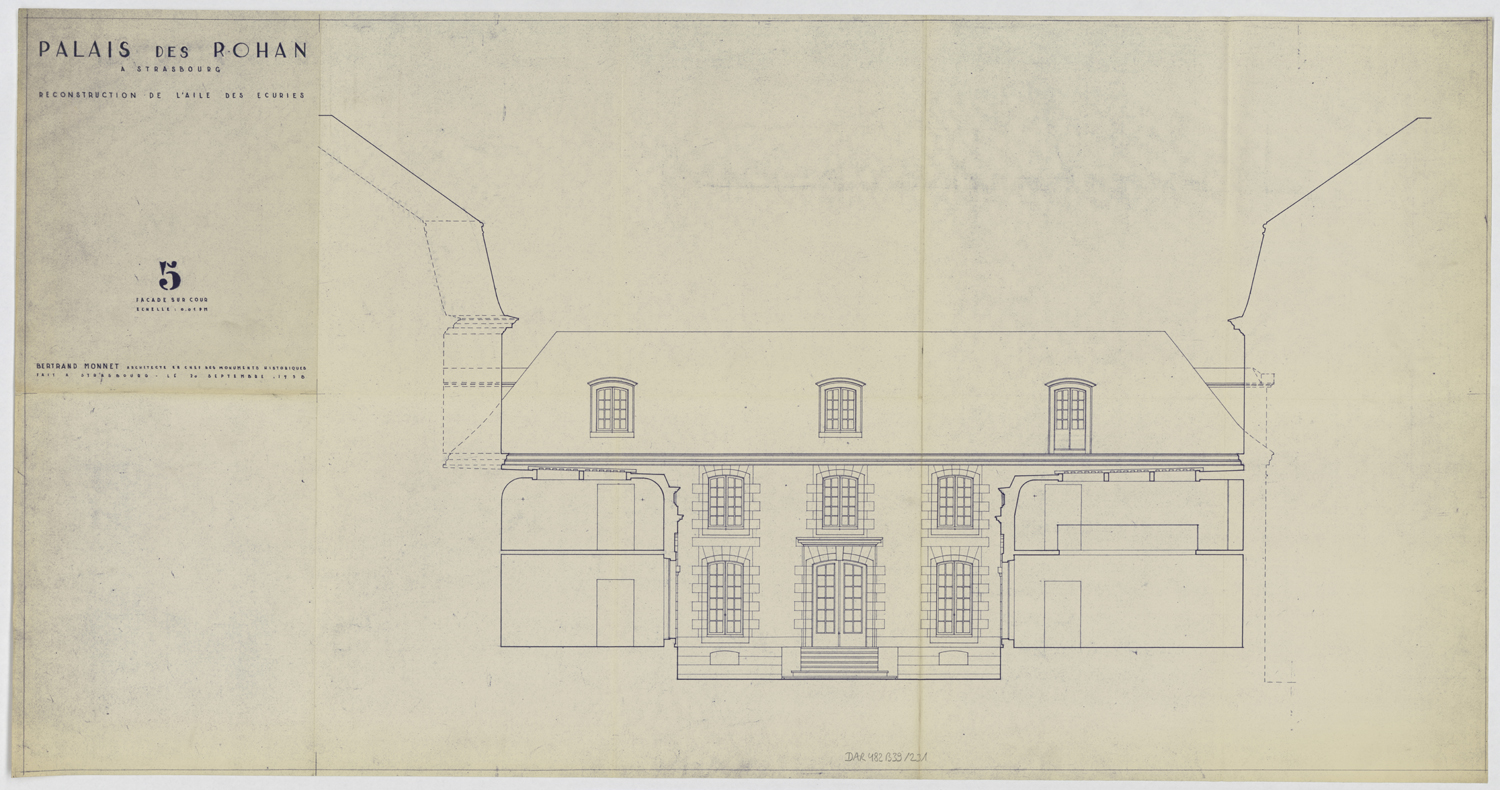 Reconstruction de l’aile des écuries, élévation de la façade sur cour.