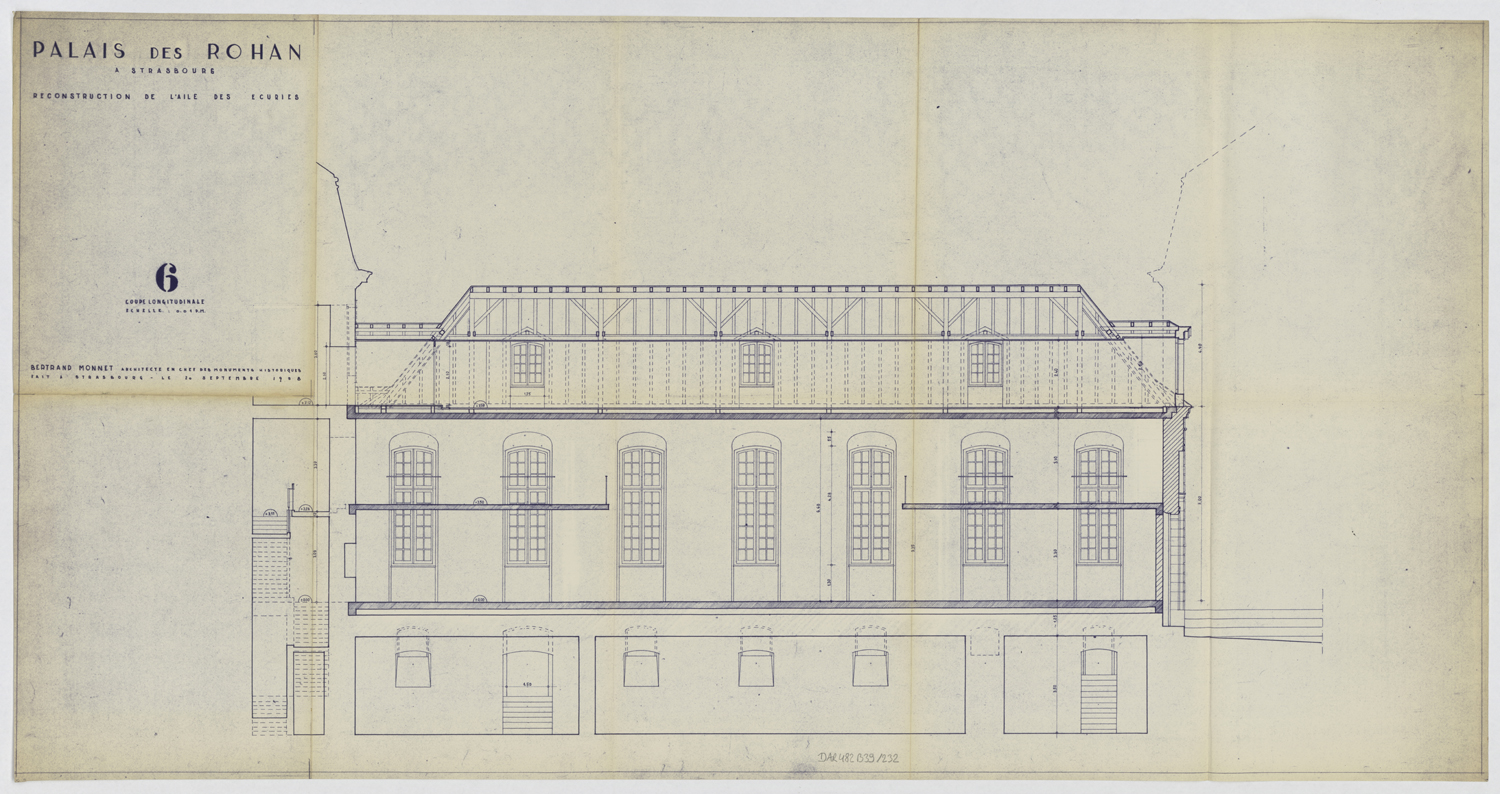 Reconstruction de l’aile des écuries, coupe longitudinale.