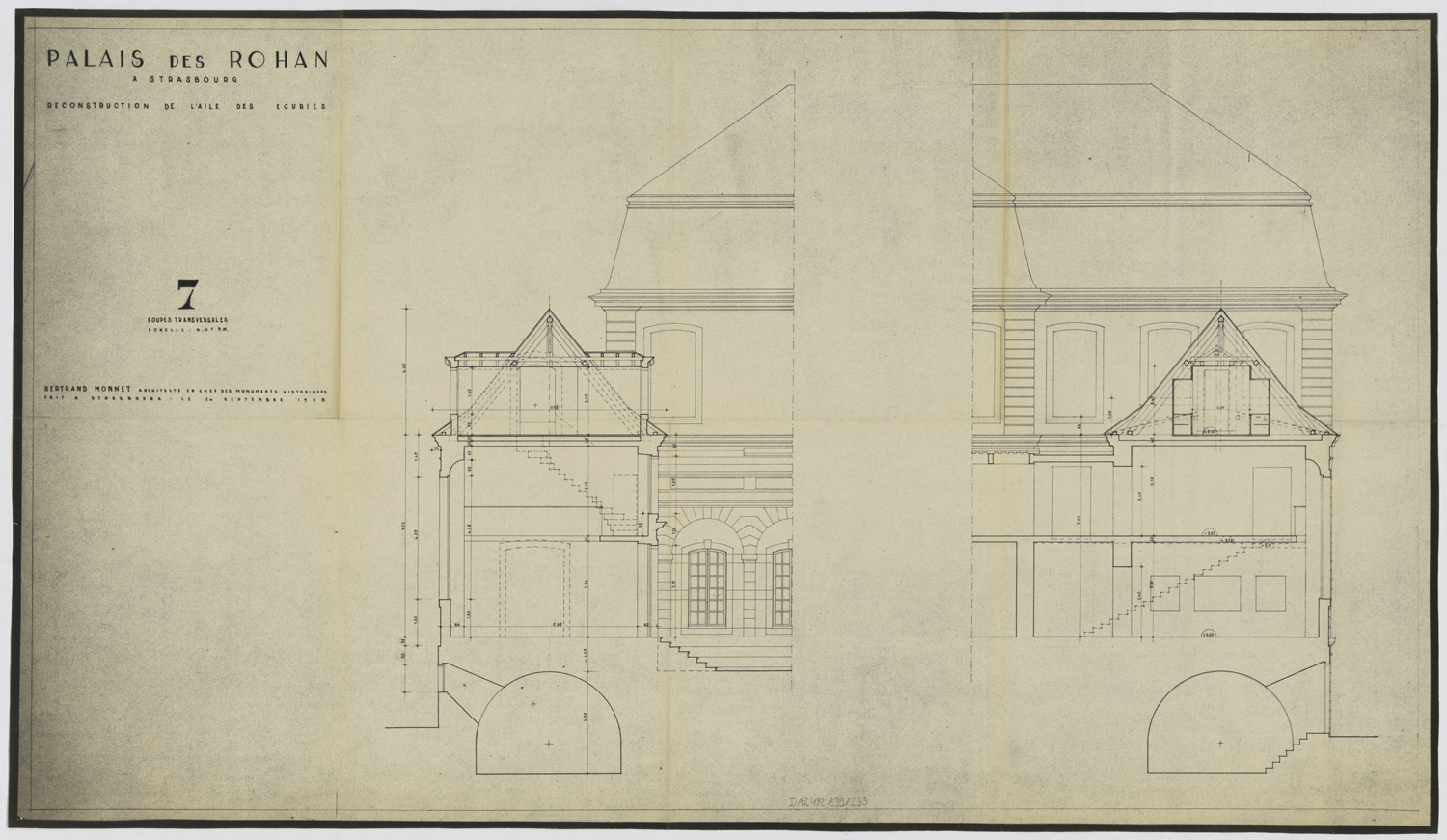 Reconstruction de l’aile des écuries, coupes transversales.