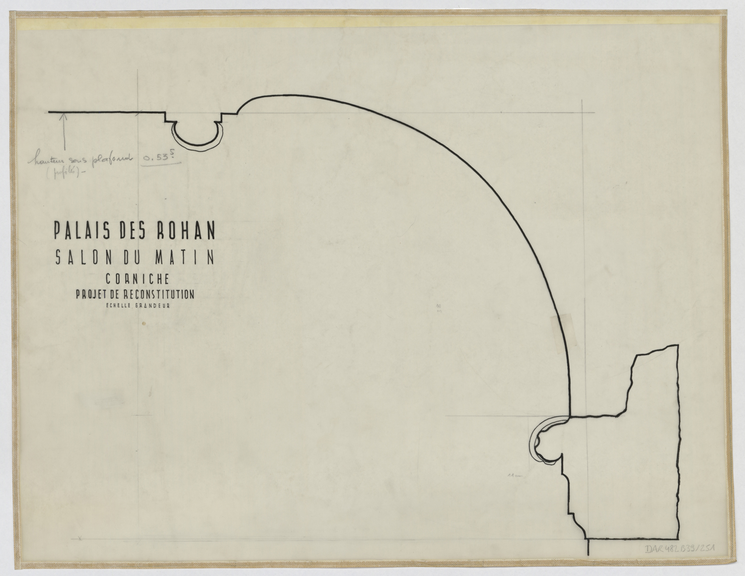 Projet de reconstitution du salon du matin, profil de la corniche.