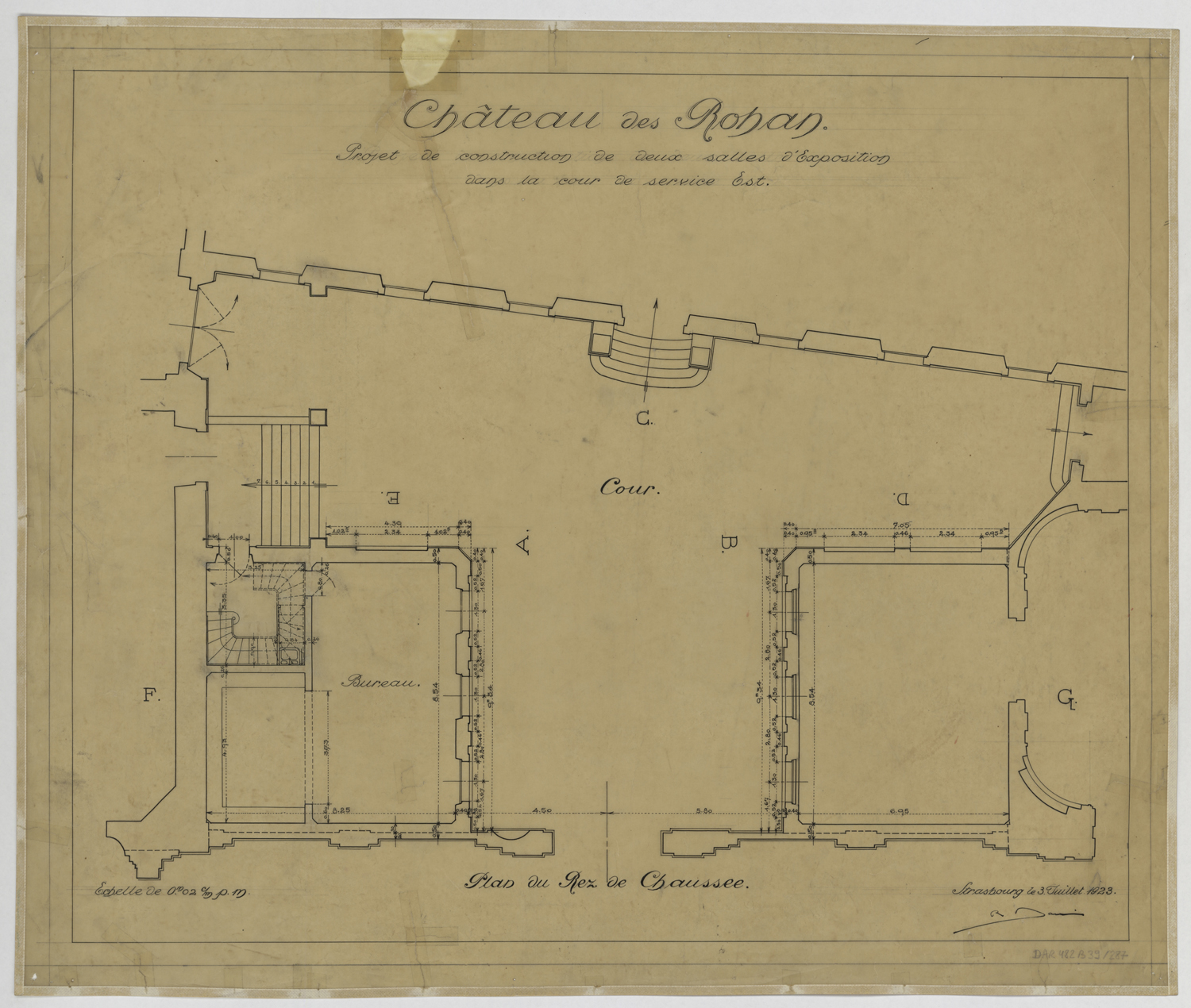 Projet de construction de deux salles d’exposition dans la cour est, plan de masse du rez-de-chaussée.