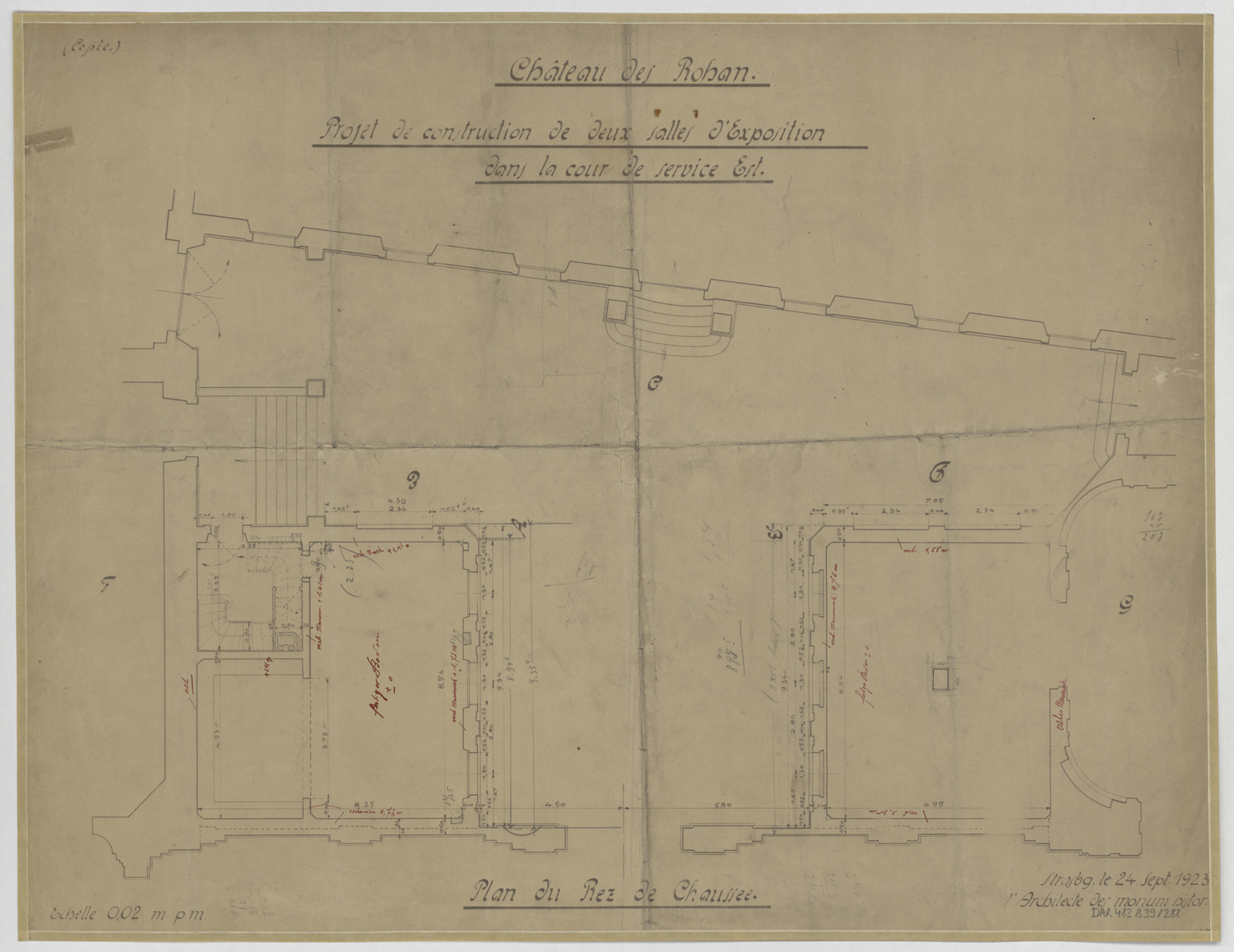 Projet de construction de deux salles d’exposition dans la cour est, plan de masse du rez-de-chaussée.