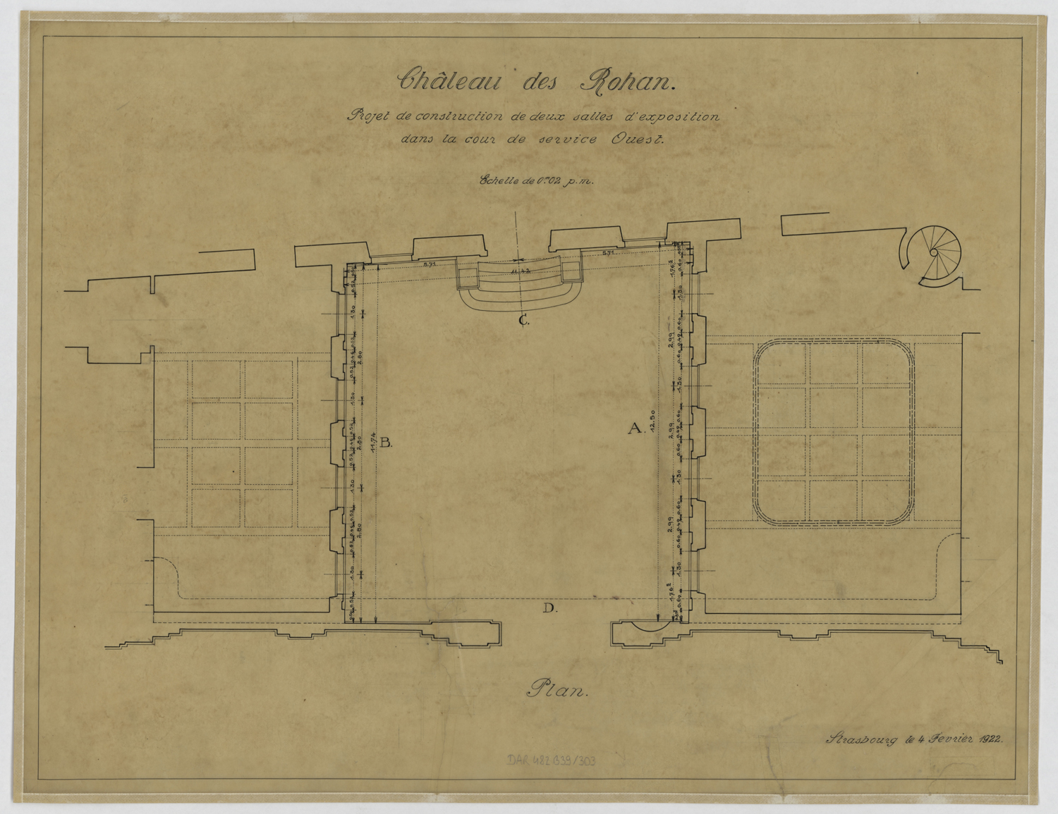 Projet de construction de deux salles d'exposition dans la cour ouest, plan de masse.