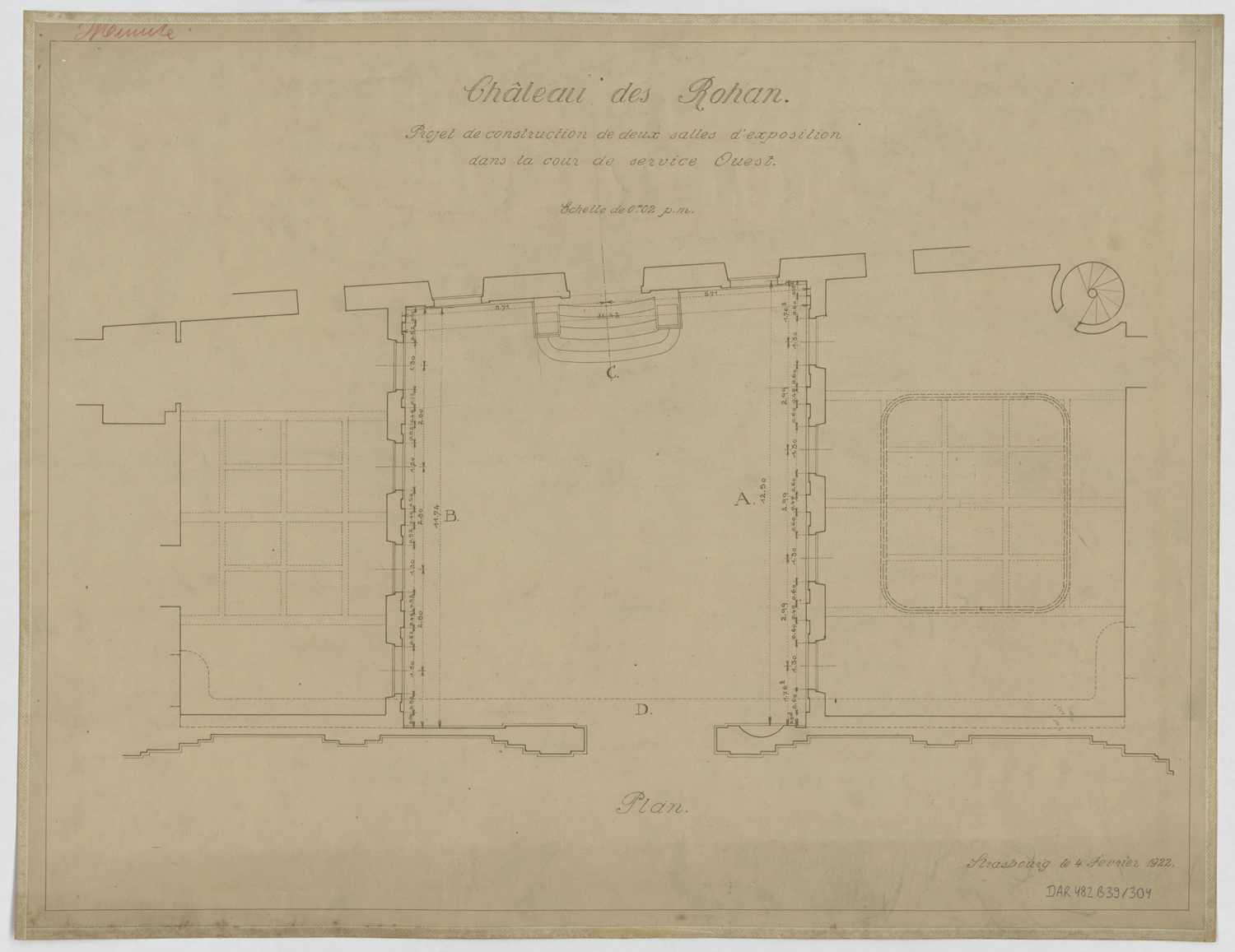 Projet de construction de deux salles d'exposition dans la cour ouest, plan de masse.