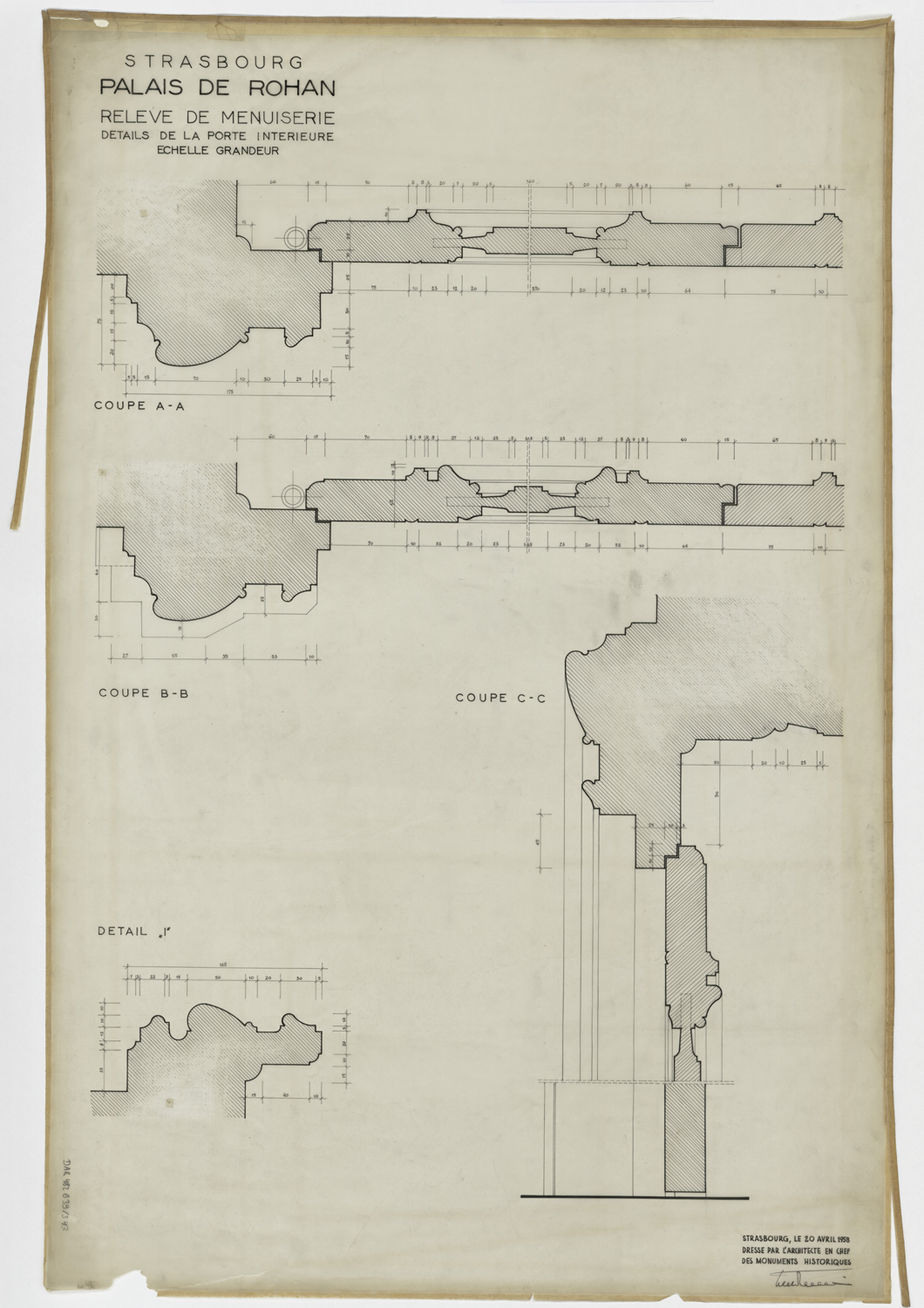 Porte intérieure, coupes et détails des menuiseries.