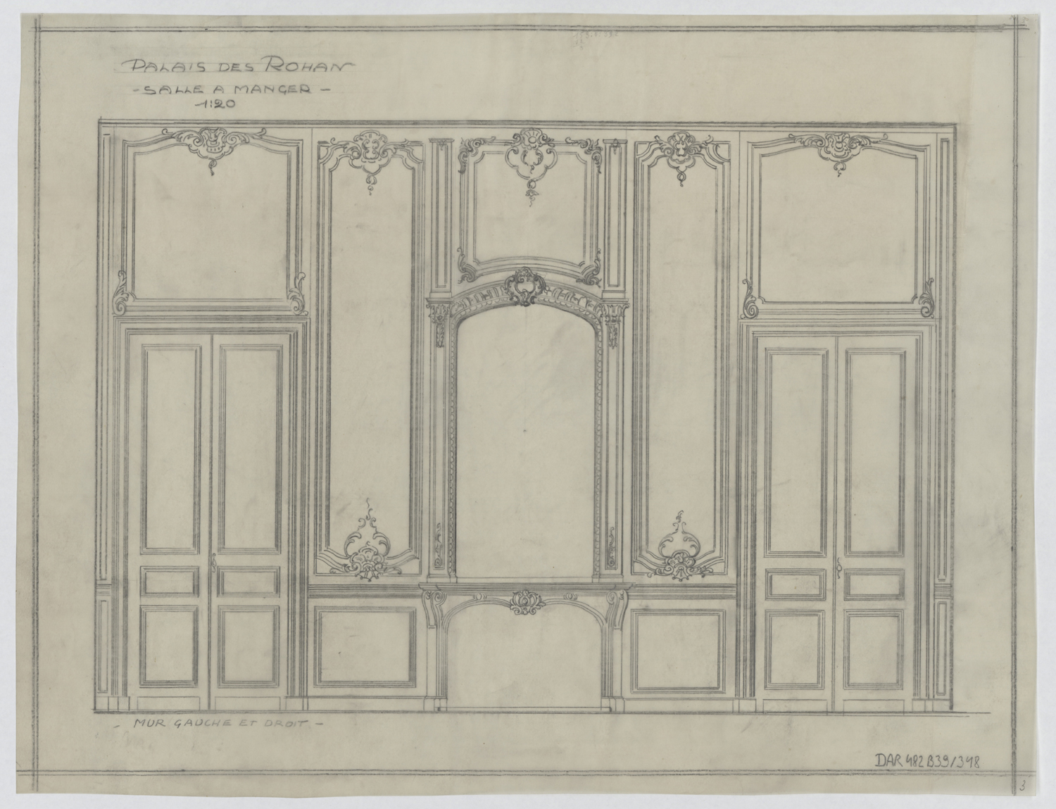 Salle à manger, élévation des boiseries du mur ouest.