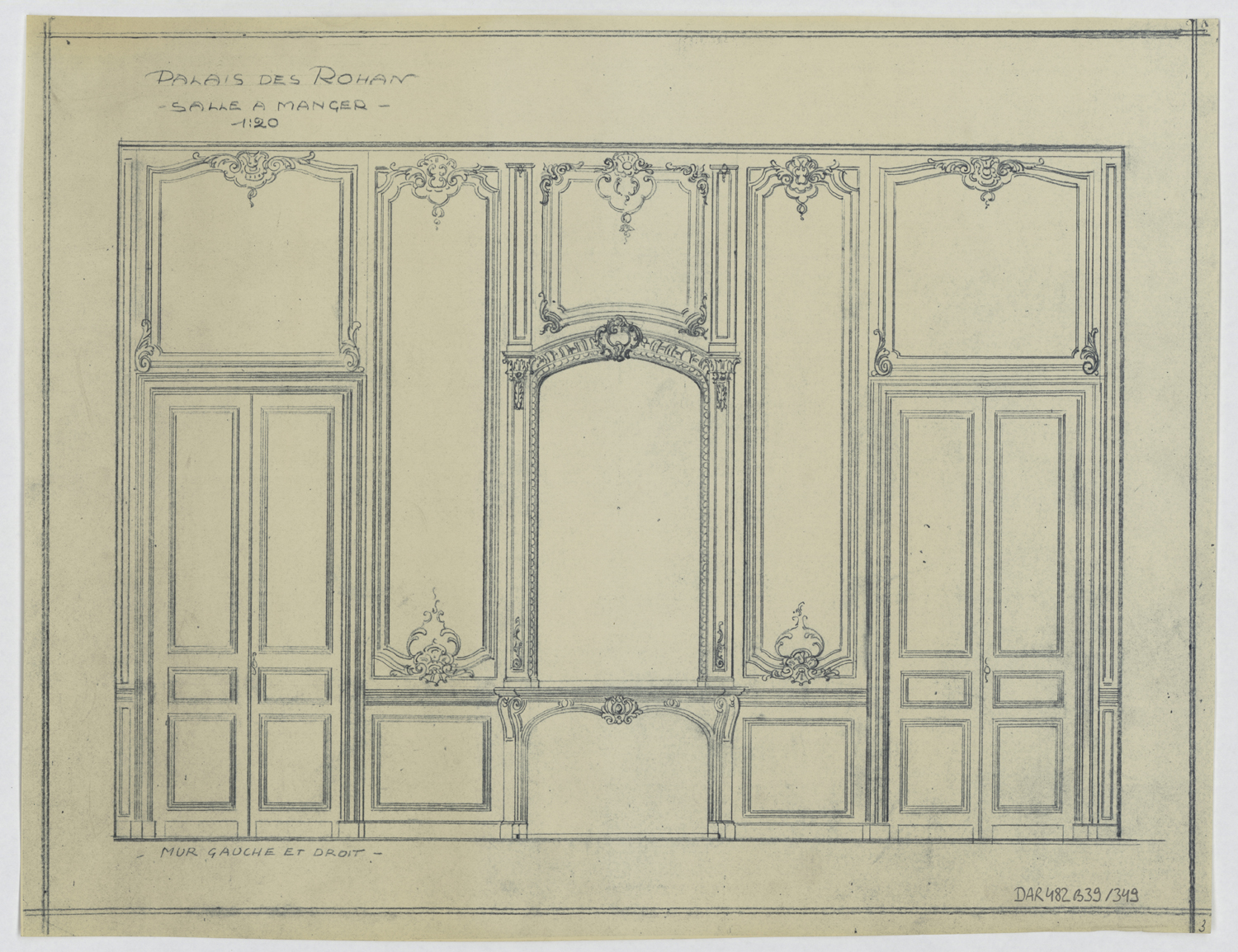 Salle à manger, élévation des boiseries du mur ouest.