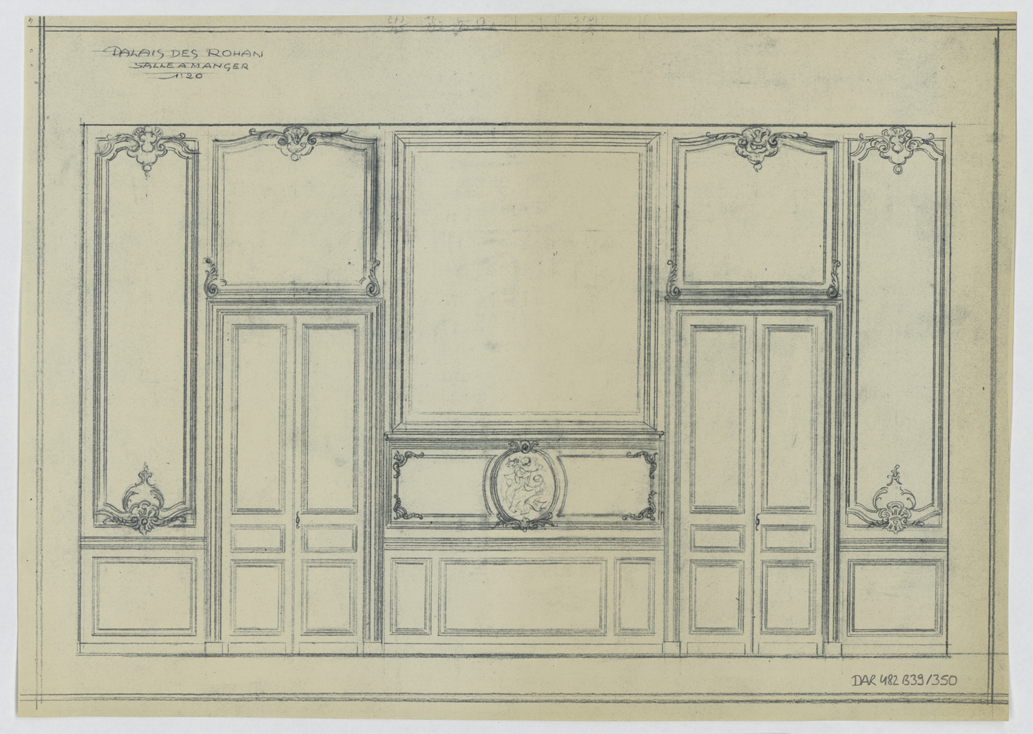 Salle à manger,élévation des boiseries du mur est.