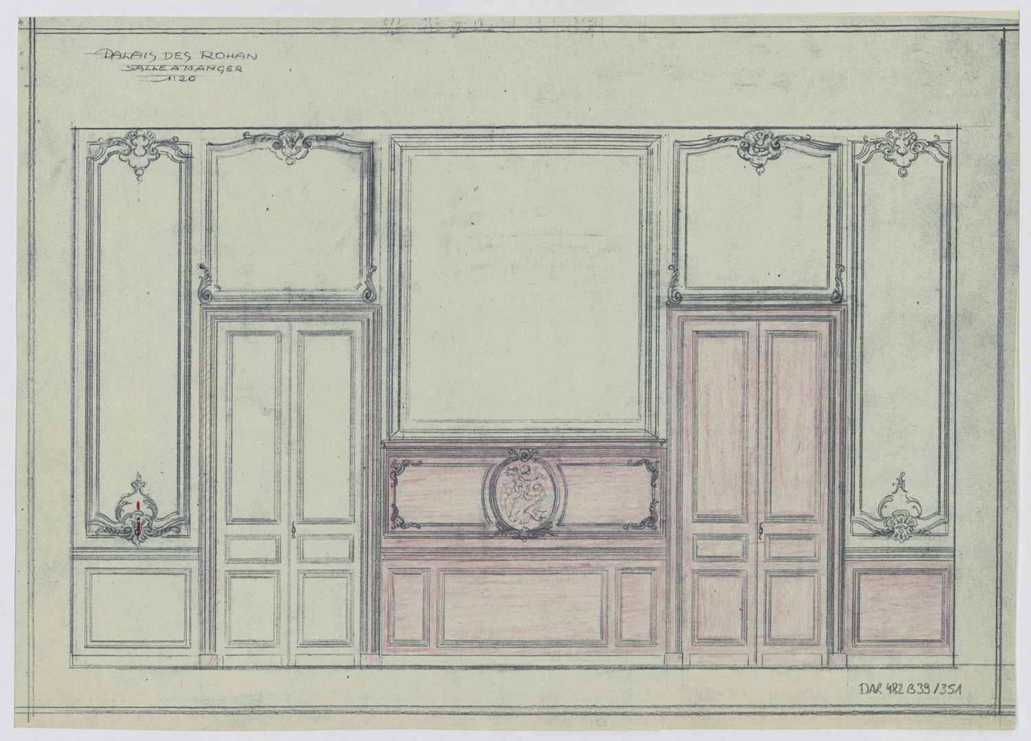 Salle à manger,élévation des boiseries du mur est.