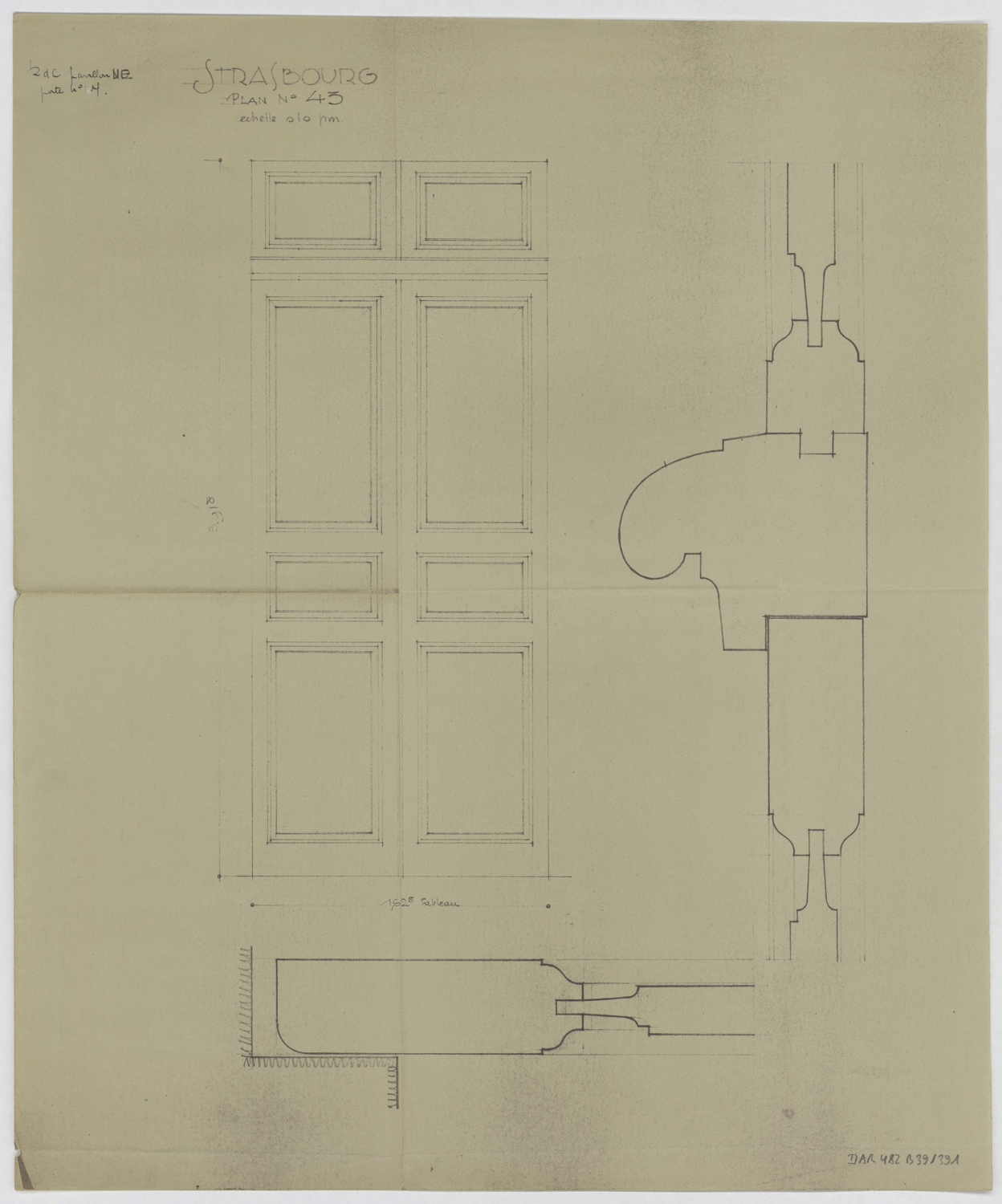 Pavillon nord-ouest, élévation et coupes des portes du rez-de-chaussée.