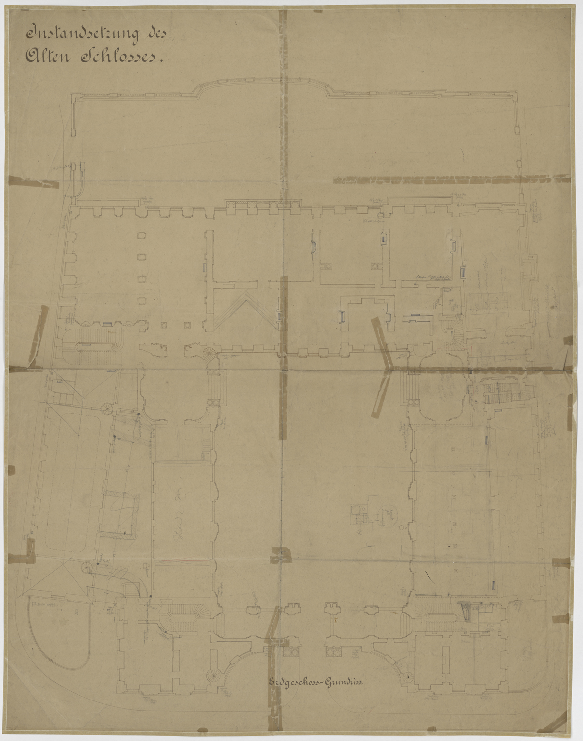 Réseaux de chauffage et d’aération, plan de masse du rez-de-chaussée.