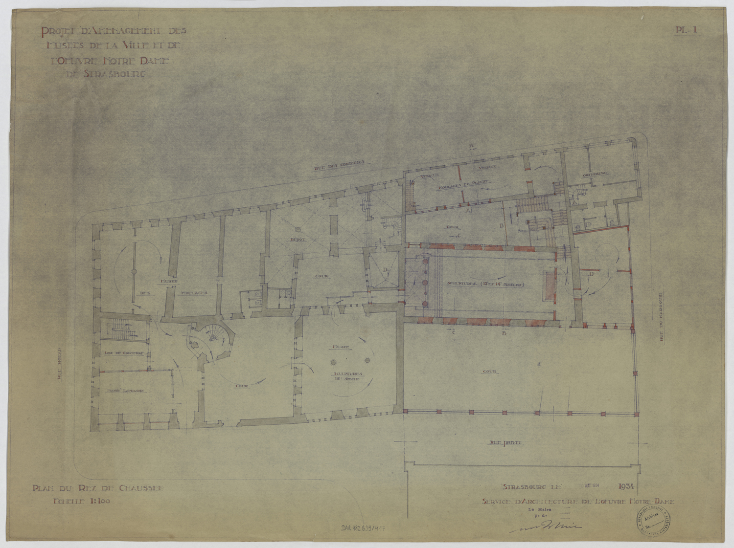 Projet d'aménagement des musées, plan de masse du rez-de-chaussée.